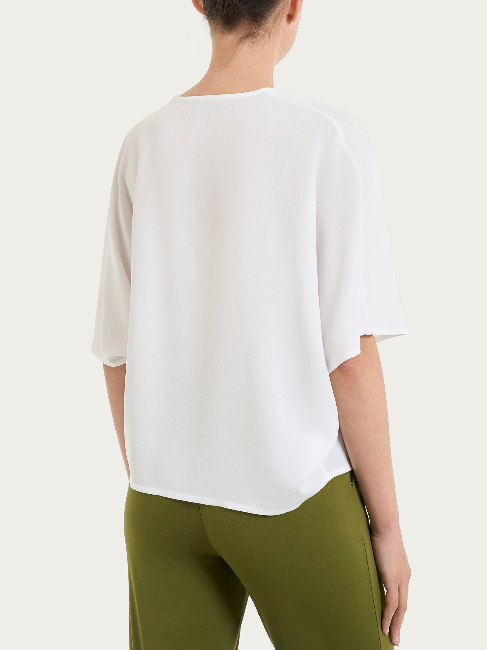 Ragno EcoSeta blusa scollo V bianca manica gomito