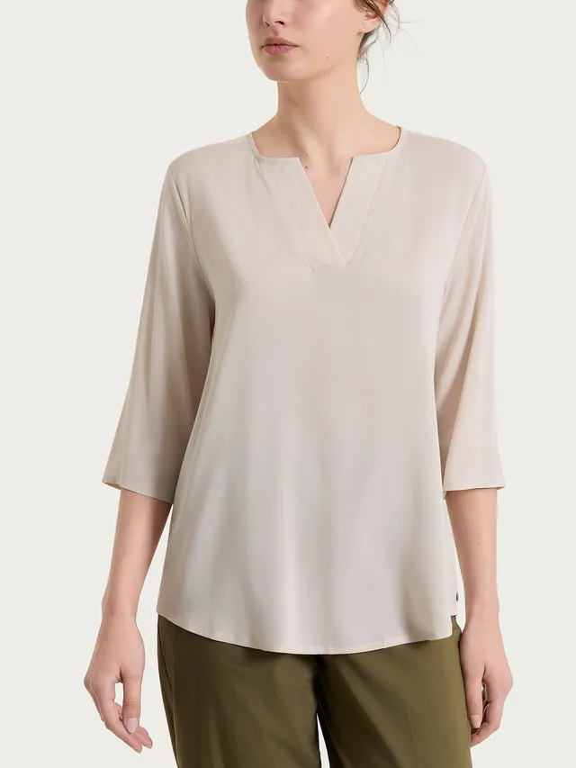 Ragno Voile Stretch blusa scollo V Champignon leggera