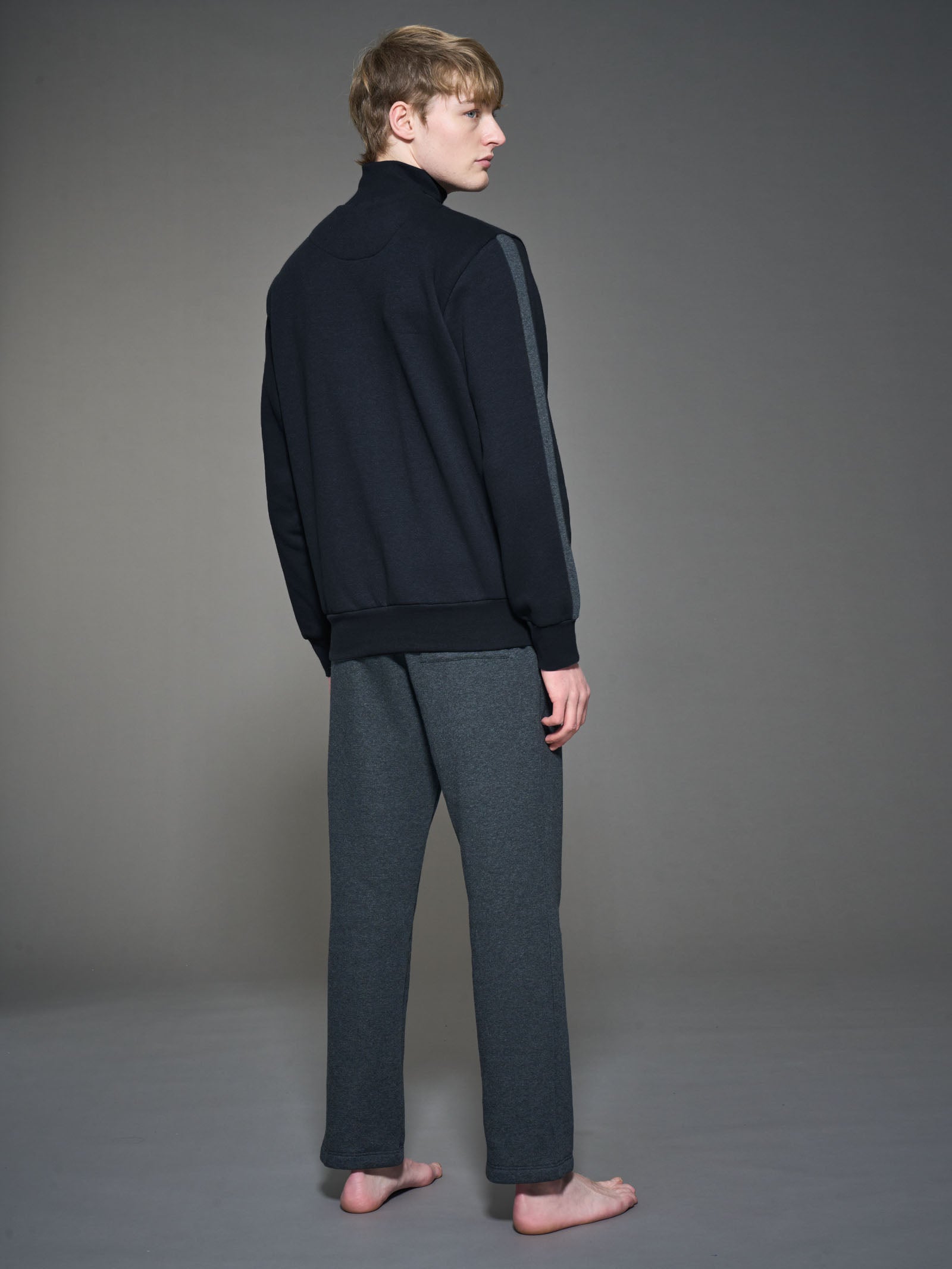 Ragno Comfort tuta pigiama uomo nero felpato zip collo alto
