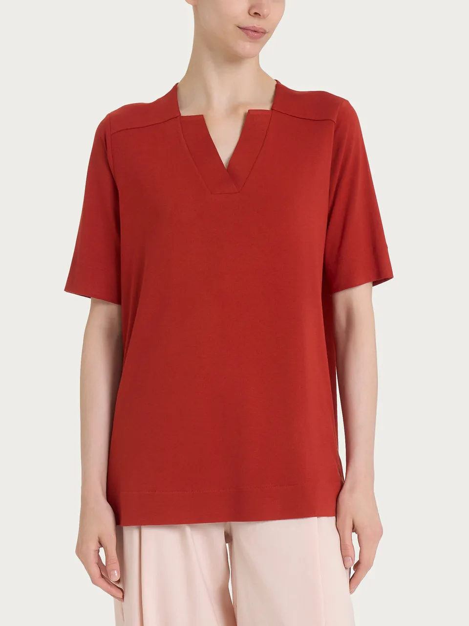 Ragno Viscosa Summer T-shirt scollo a V red ochre