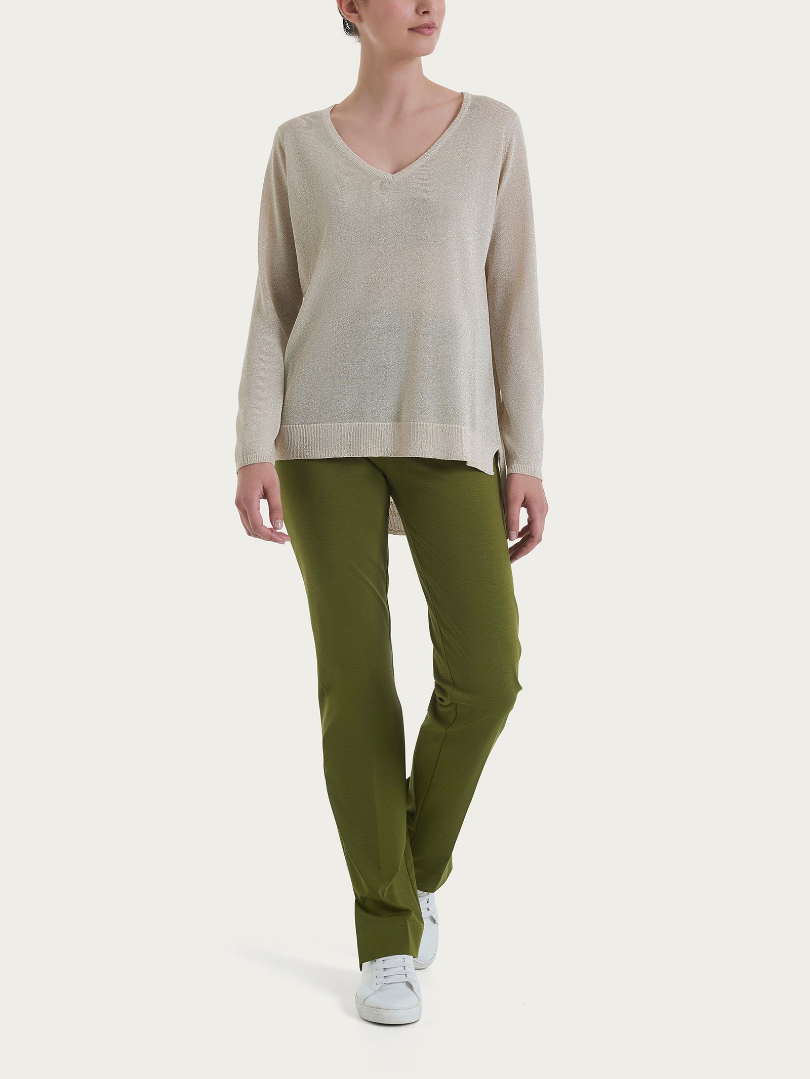 Ragno Crêpe Lurex Maglia Scollo V Champignon manica lunga