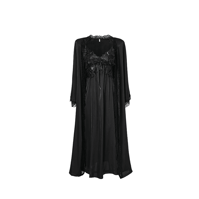 Maria Grazia Severi Elegant Lace camicia notte raso nero pizzo