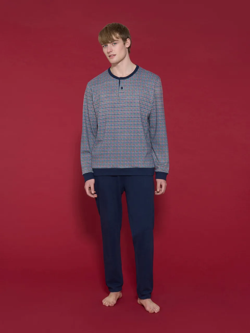 Ragno Pigiama Serafino Interlock Cotone Tartan Zinfandel