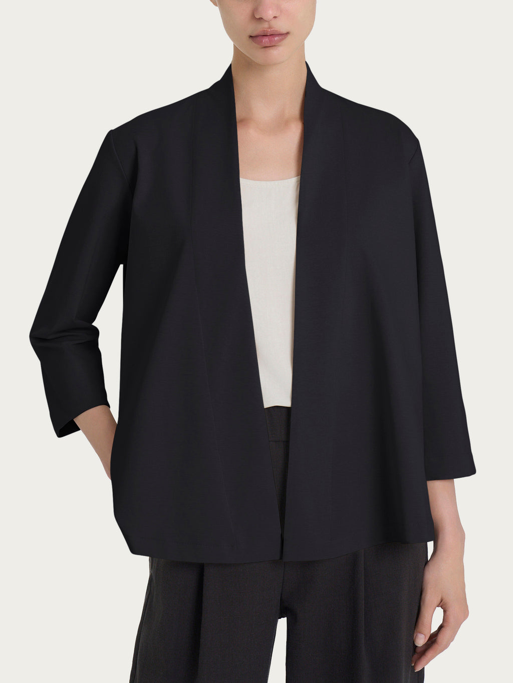 Ragno Compact Light cardigan aperto nero manica 3/4