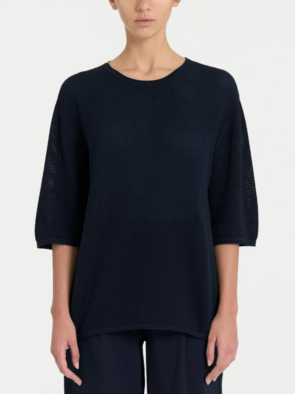 Ragno maglia girocollo punto rete puro cotone Bleu