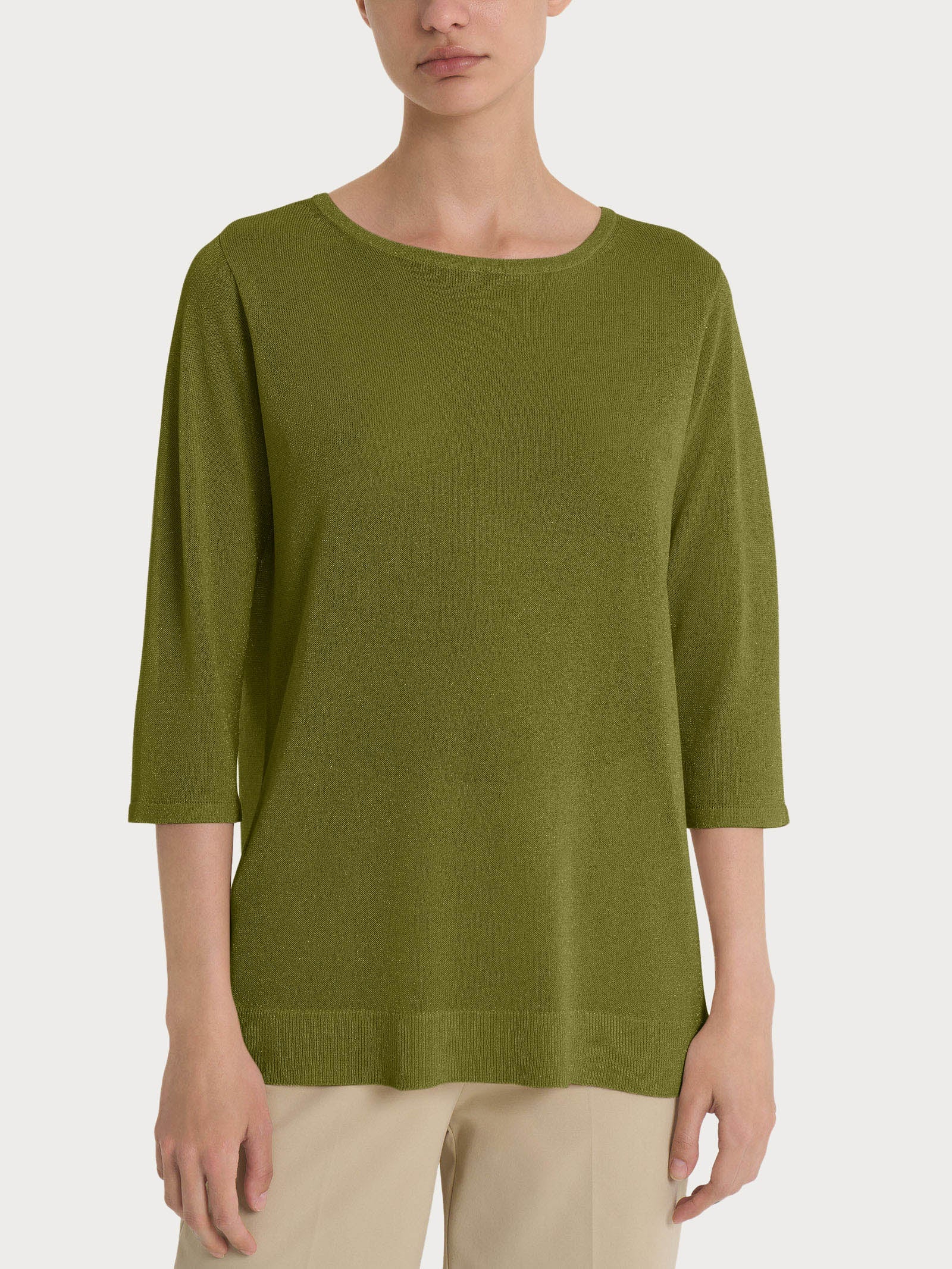Ragno Crêpe Lurex Maglia Barchetta Manica 3/4 Verde