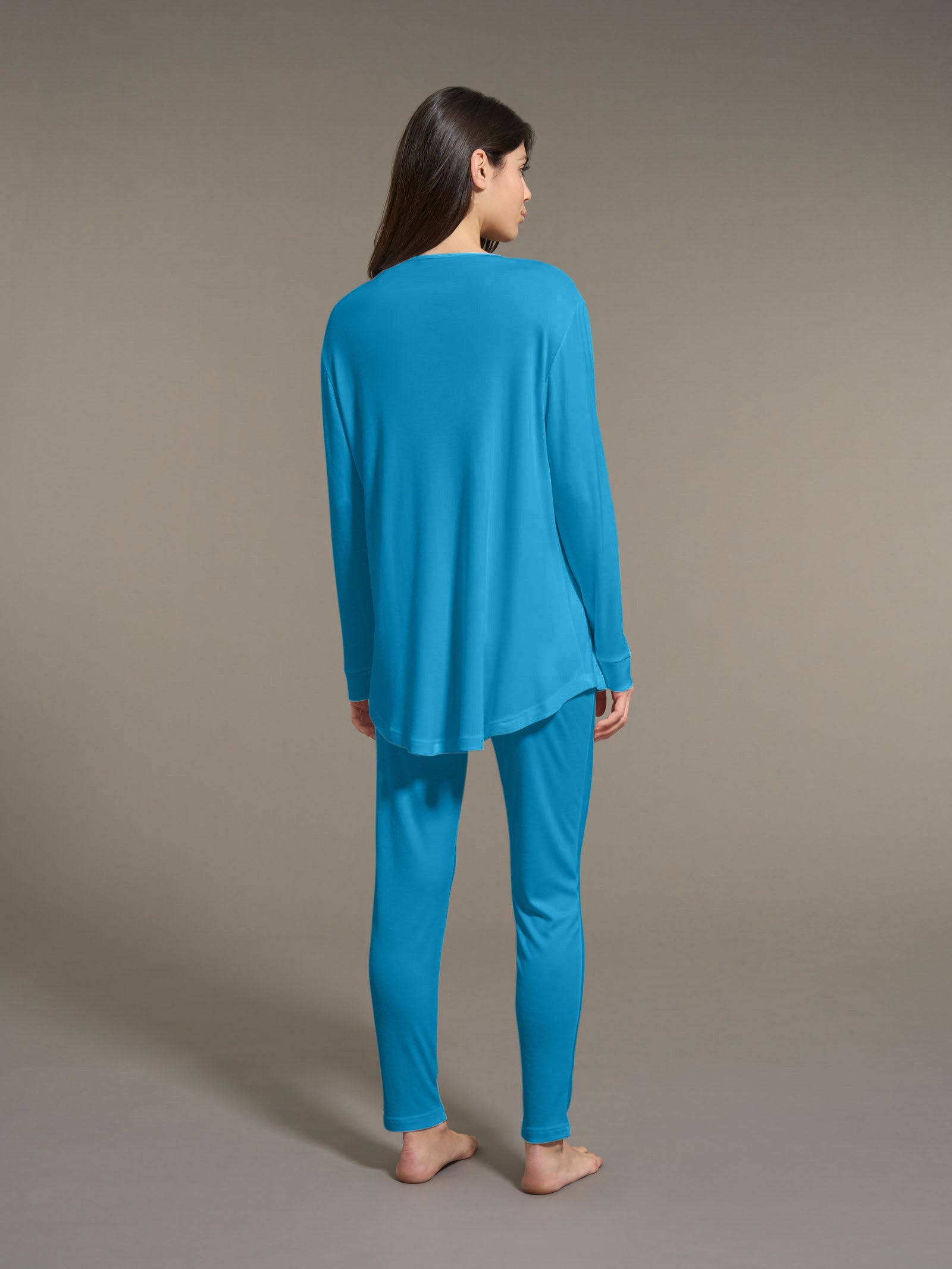 Ragno Micromodal pigiama donna lungo Vallarta Blue scollo goccia