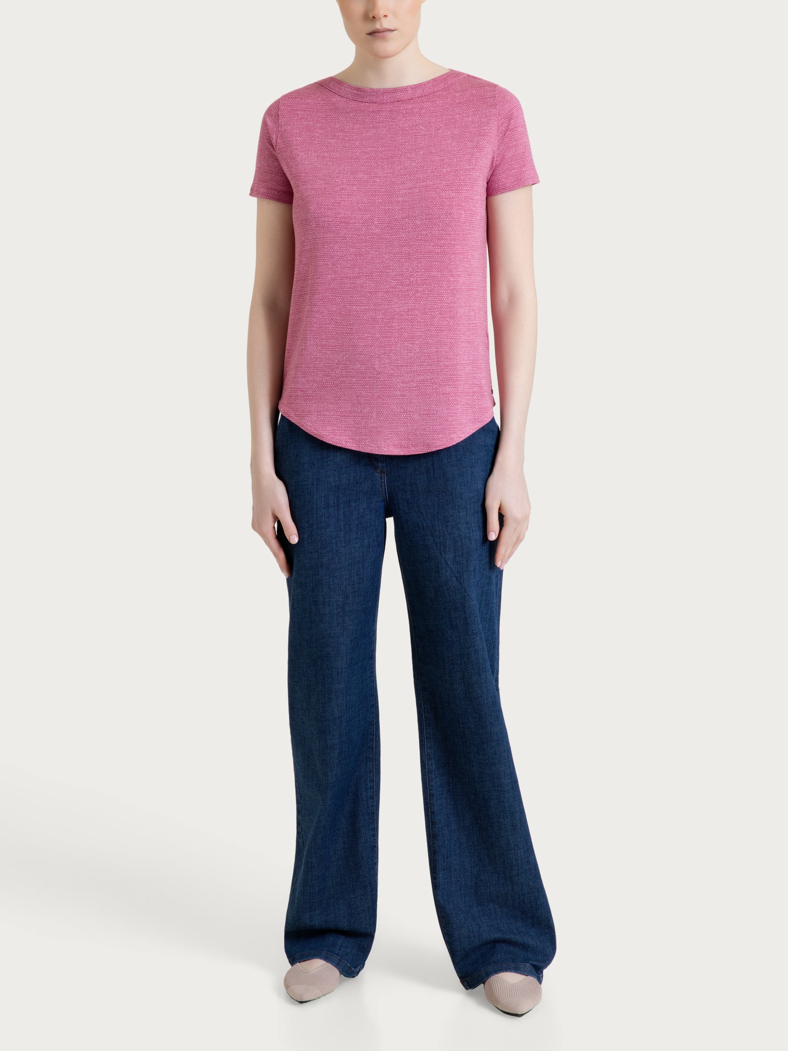 Ragno maglietta girocollo Cashmere Rose viscosa crêpe