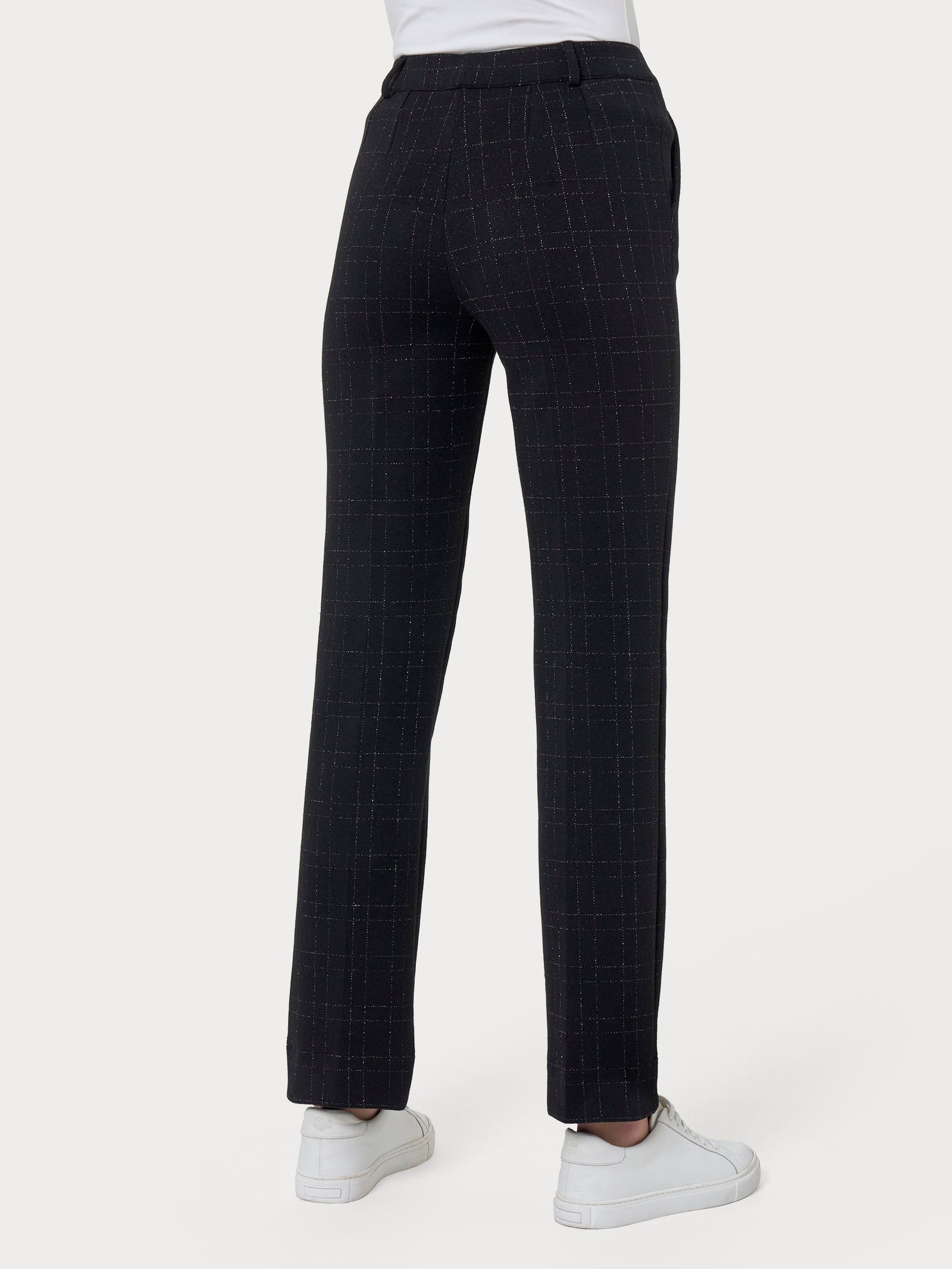 Ragno Compact pantalone dritto quadri lurex nero