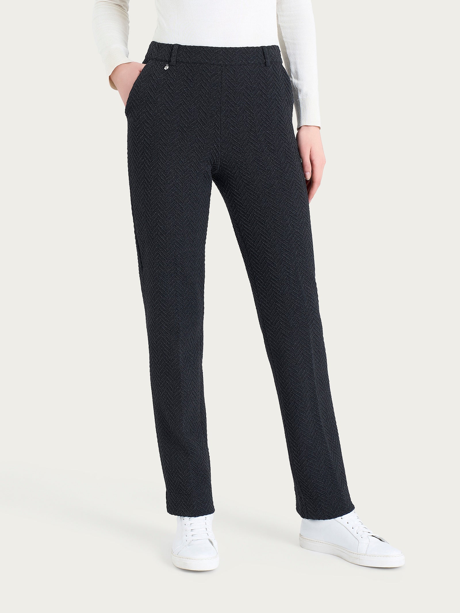 Ragno Eco Jacquard Oscuro pantalone dritto donna nero