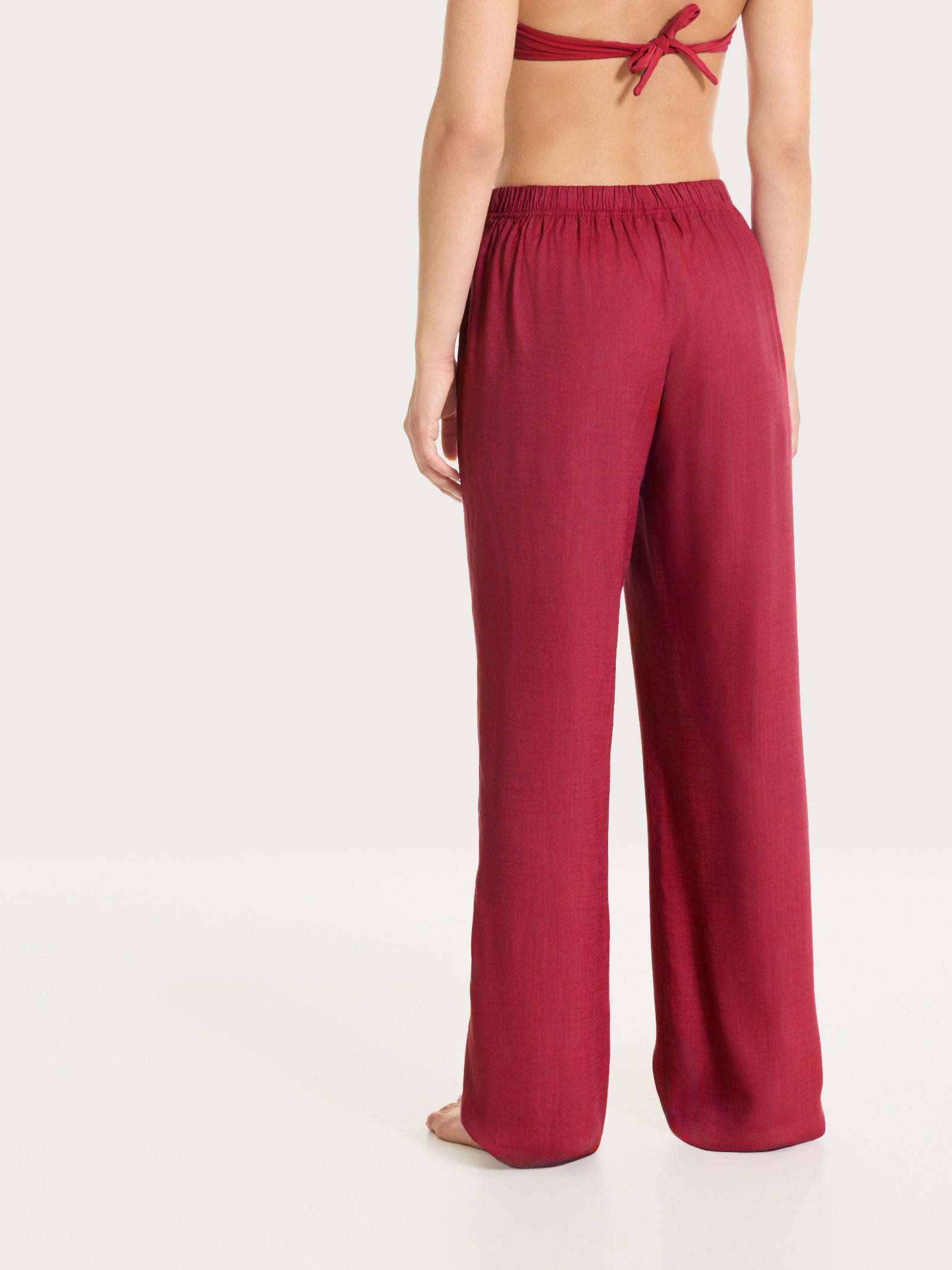 Ragno Mussola Slub Pantalone Ampio Beet Red viscosa