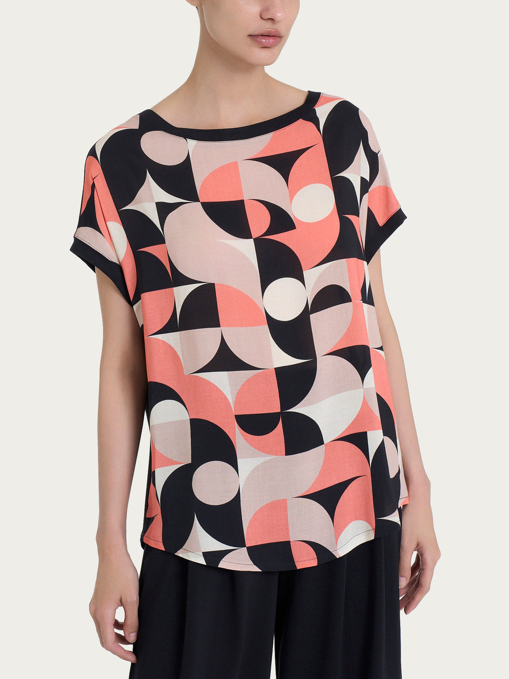 Ragno Viscosa Summer t-shirt geometrica Warm Taupe