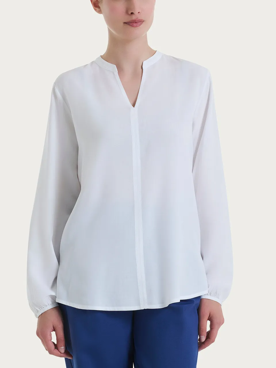Ragno EcoSeta Blusa collo coreana camicia Bianco