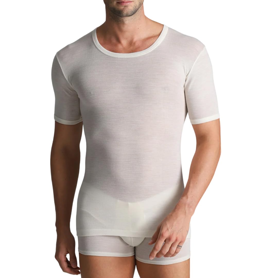 Lady C Alpina t-shirt uomo lana seta bianca manica corta