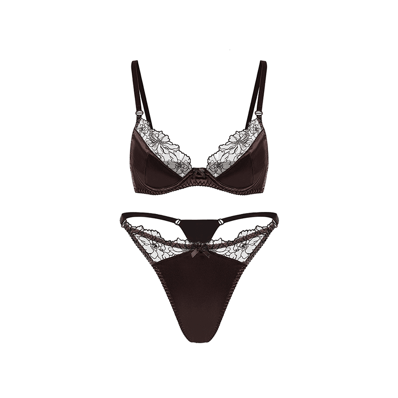 Maria Grazia Severi set reggiseno e tanga satin pizzo marrone