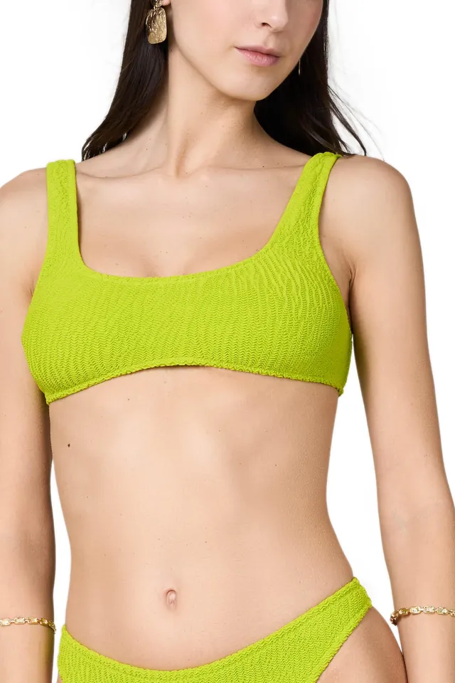 Goldenpoint Crinkle top bikini donna arricciato tinta unita fluo
