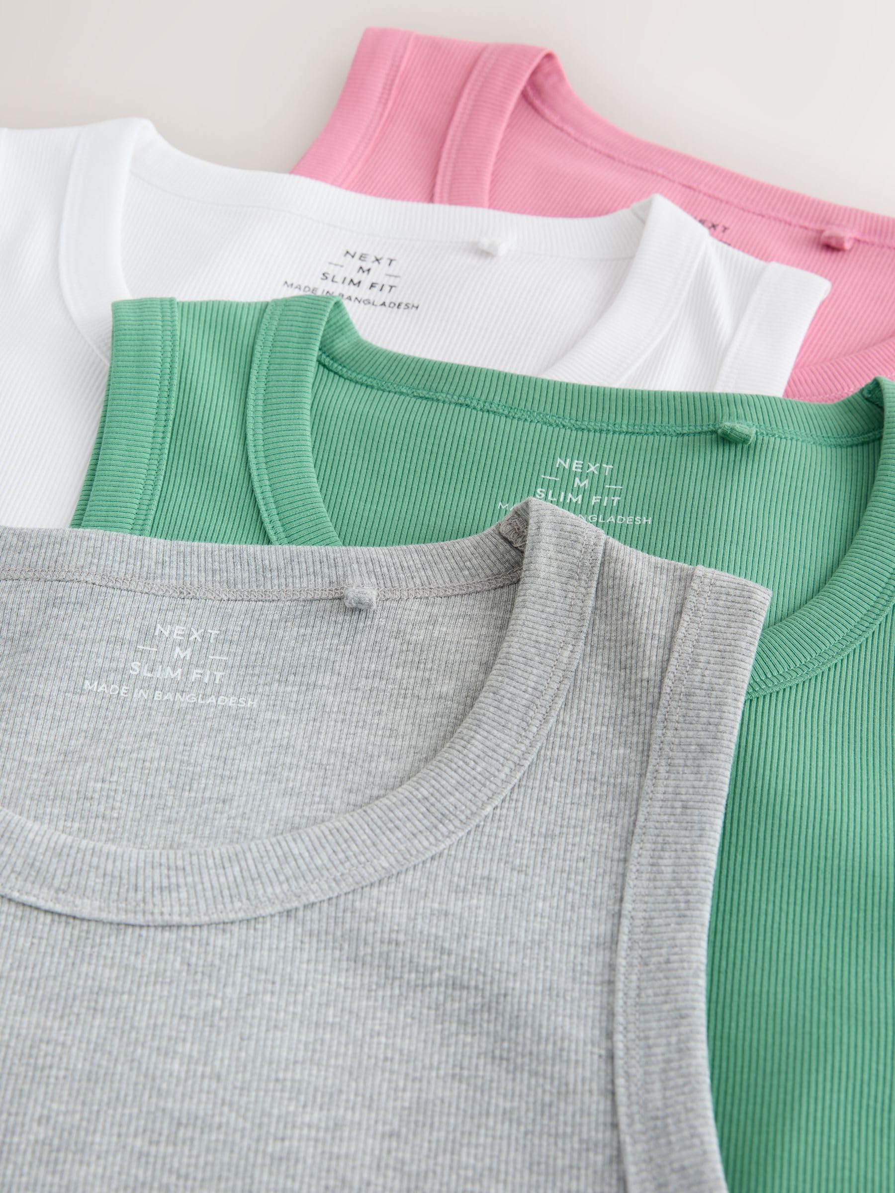 Next Canotte Uomo Slim Coste Confezione da 4 Cotone