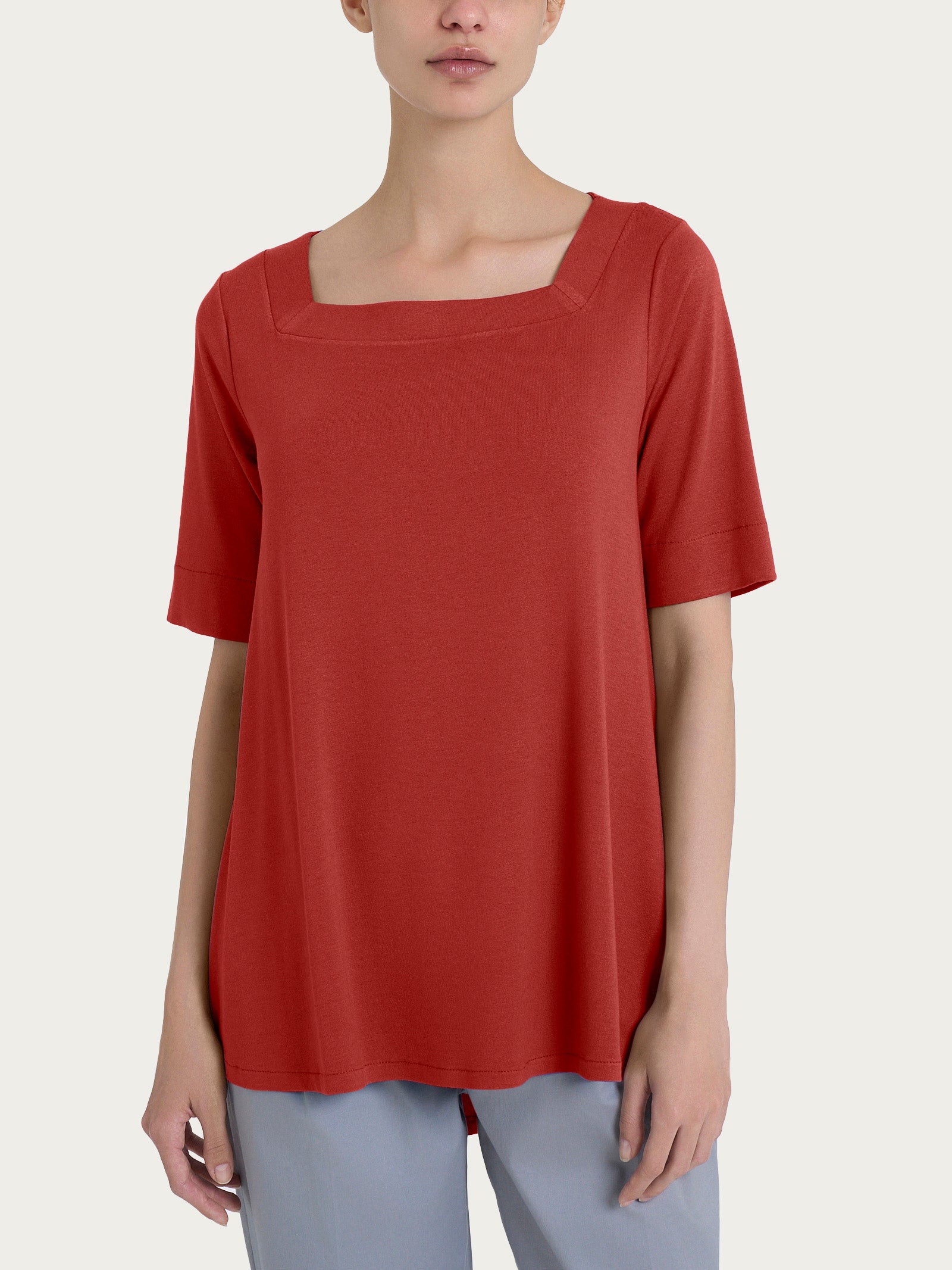 Ragno Viscosa Summer maglietta 3/4 Red Ochre jersey crepe