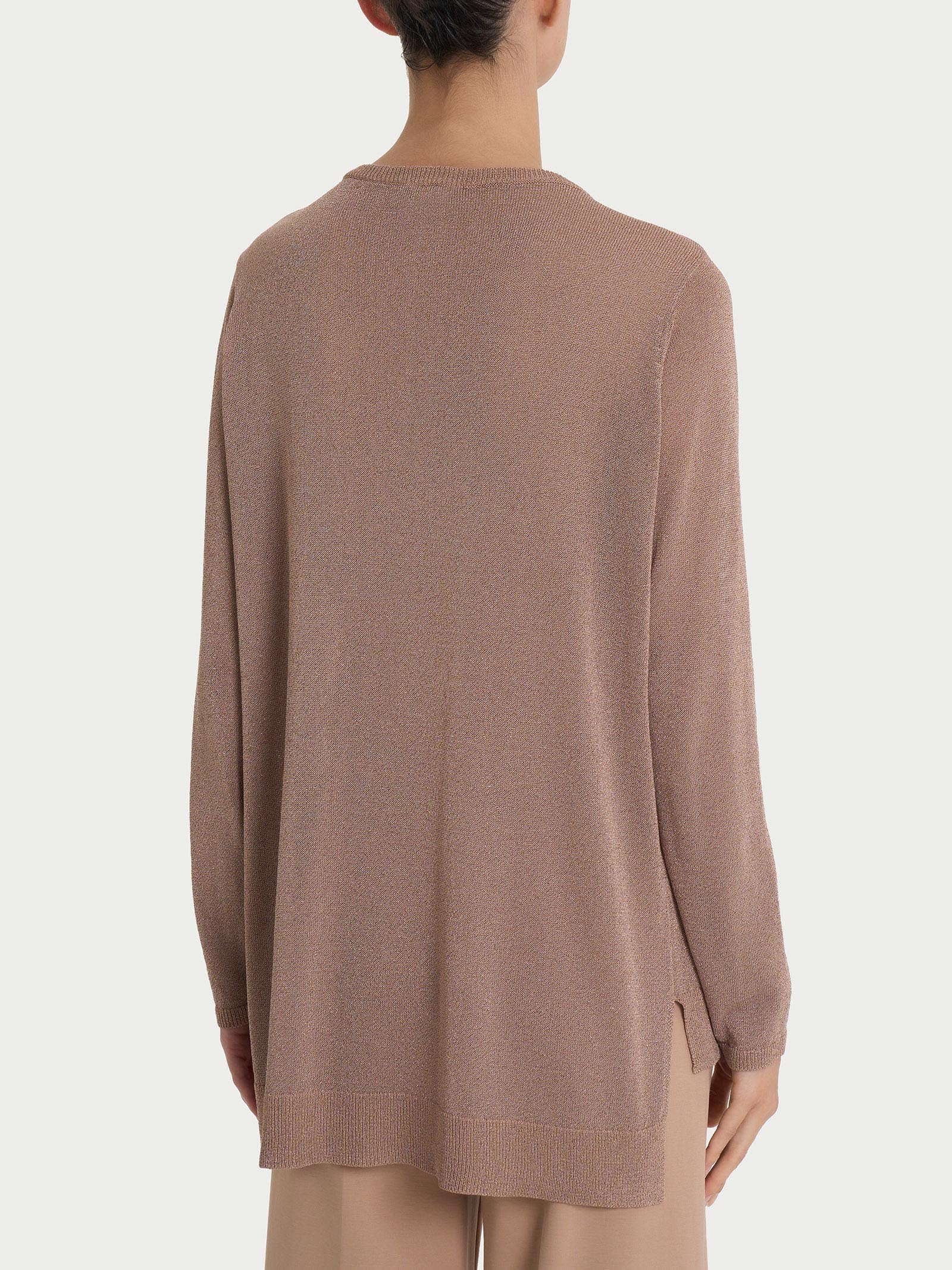 Ragno Crêpe Lurex maglia V Warm Taupe manica lunga