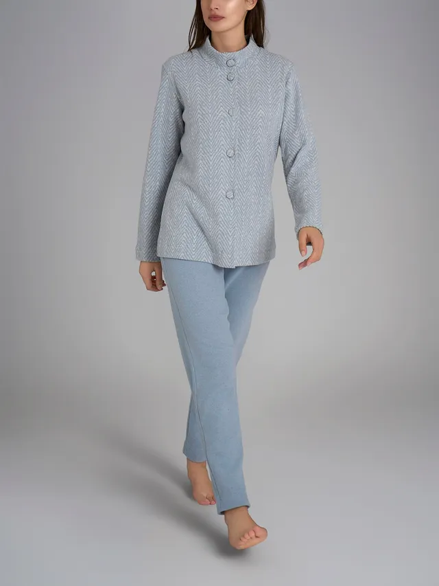 Ragno Cotton Eco Pile pigiama aperto donna caldo fantasia nebbia