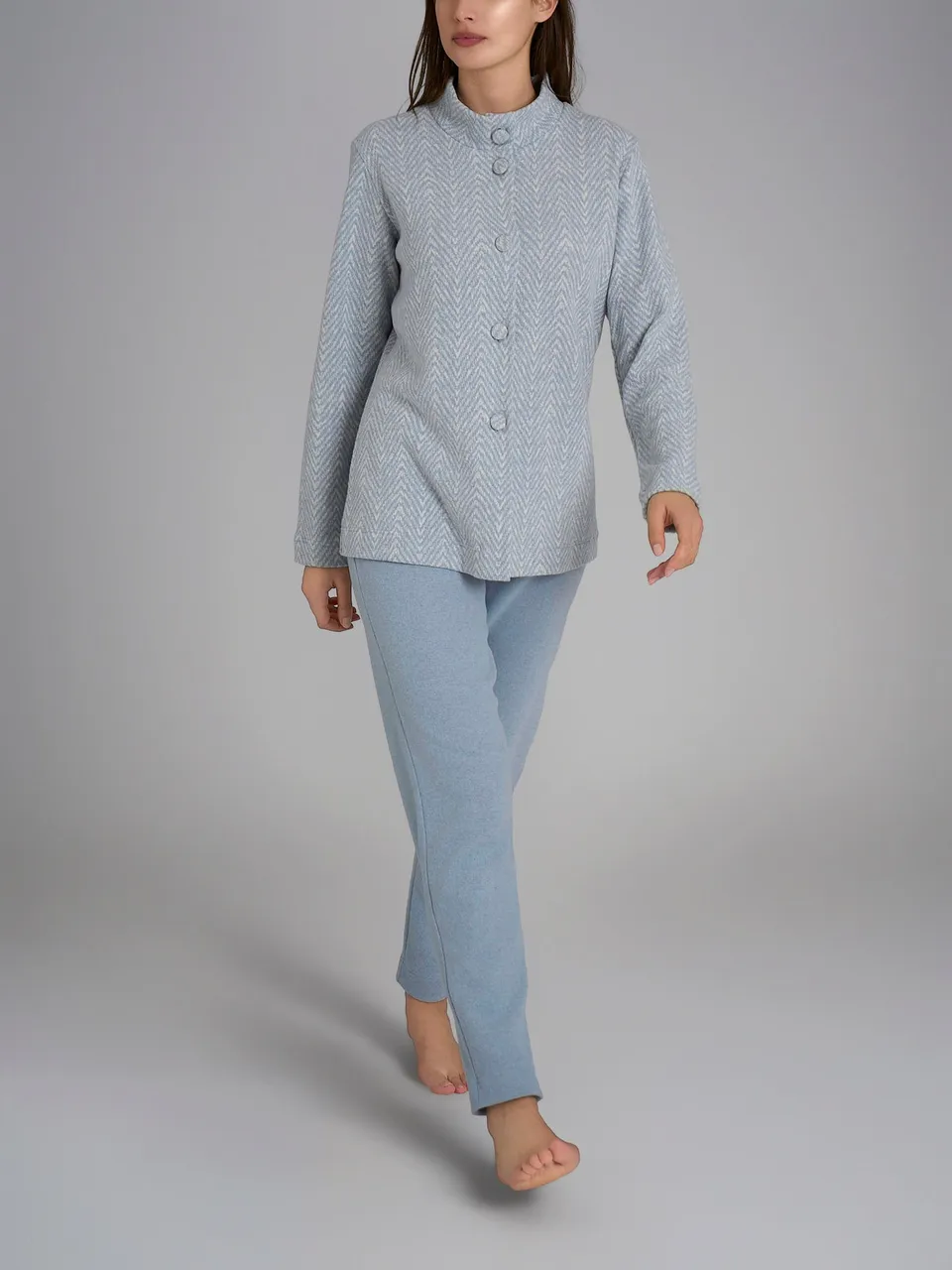 Ragno Cotton Eco Pile pigiama aperto donna caldo fantasia nebbia
