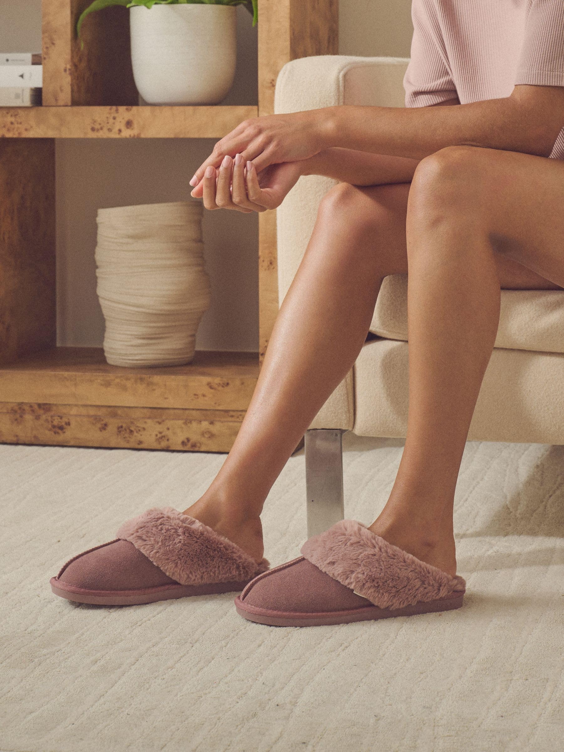 Next pantofole scamosciate donna pelliccia sintetica