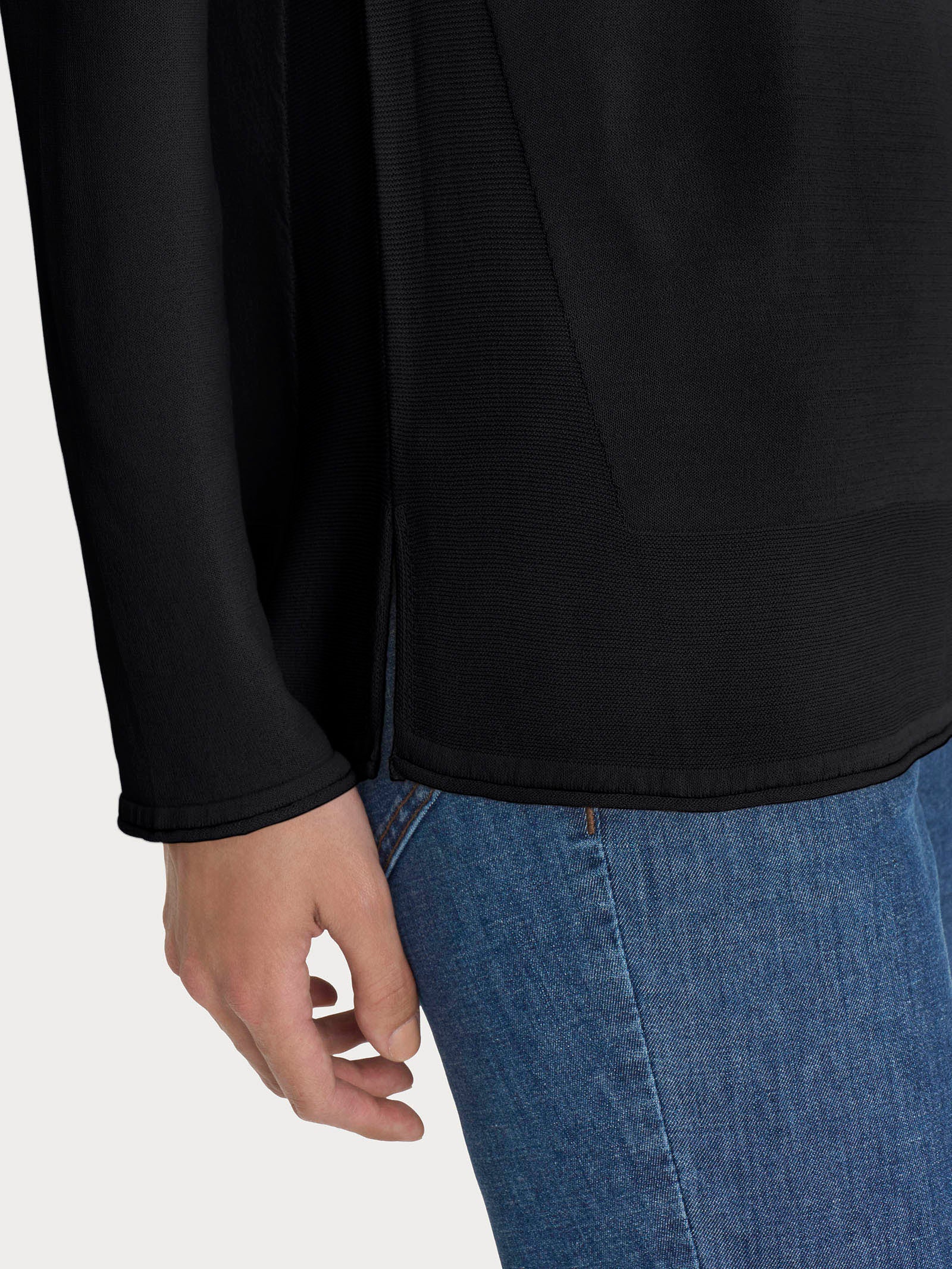 Ragno Viscosa Summer Maglia Barchetta Crepe Nero Manica Lunga