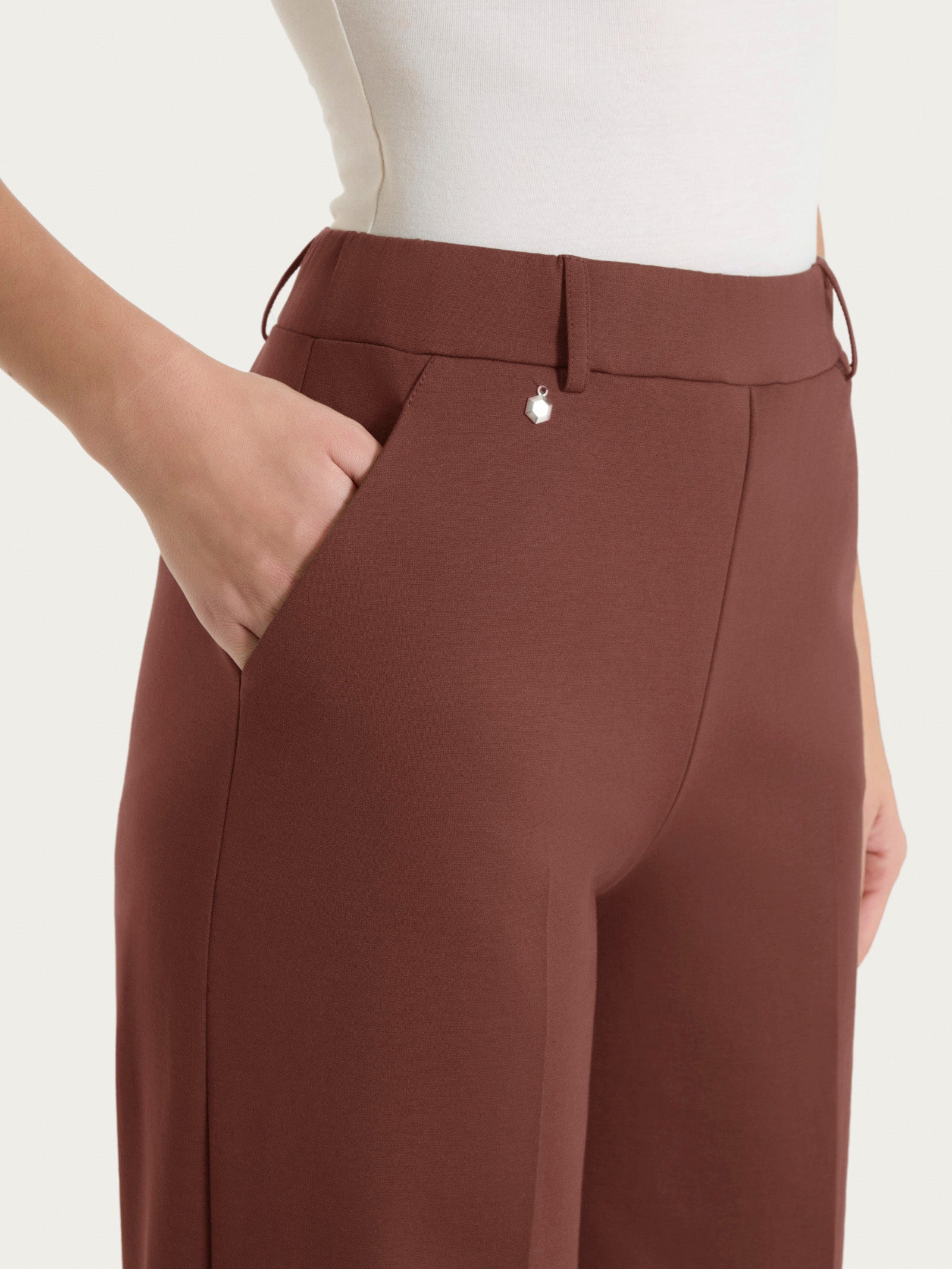Ragno Compact Light Pantalone Palazzo Cappuccino con tasche