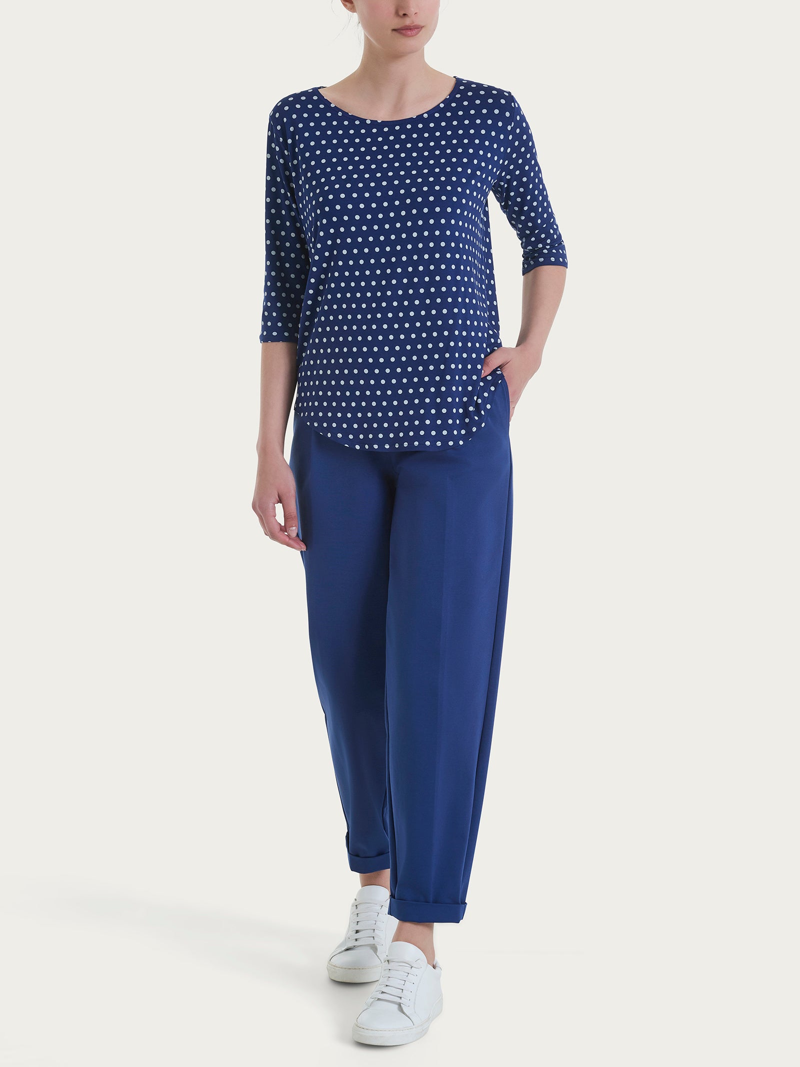 Ragno Perfetta Maglietta Girocollo Viscosa Dots Blueberry