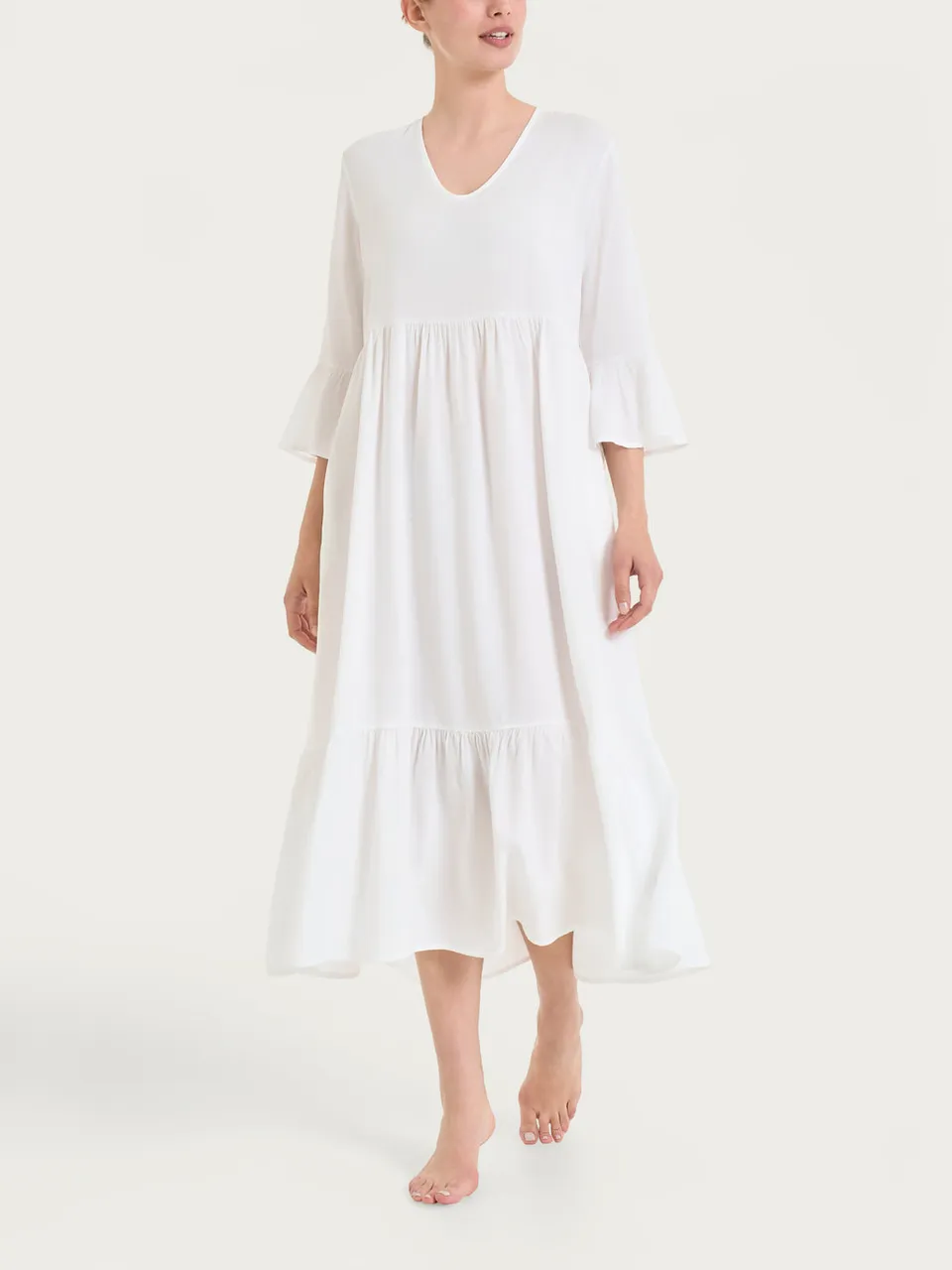 Ragno Ecoseta vestito lungo bianco volant 3/4