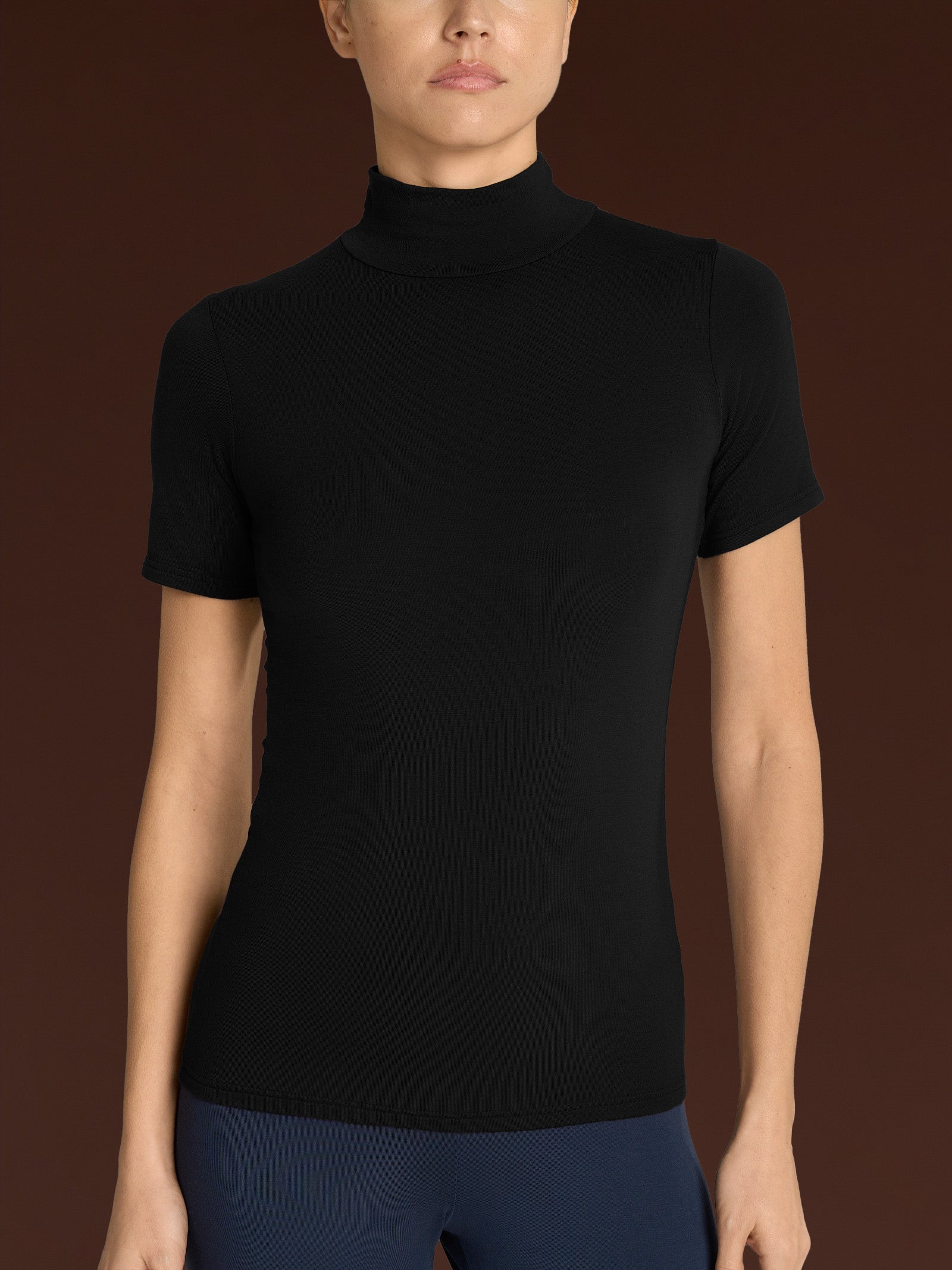 Ragno Eco Viscosa Maglietta Collo Alto Nero Manica Corta