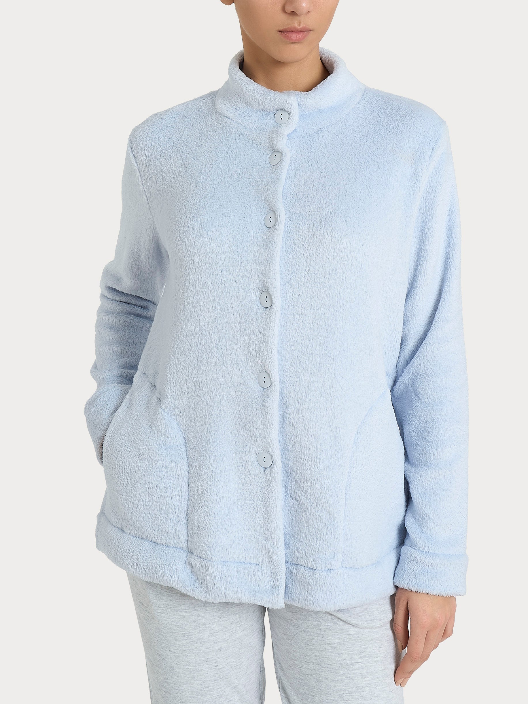 Ragno Polar Fleece giacca pigiama Xenon Blue aperta bottoni