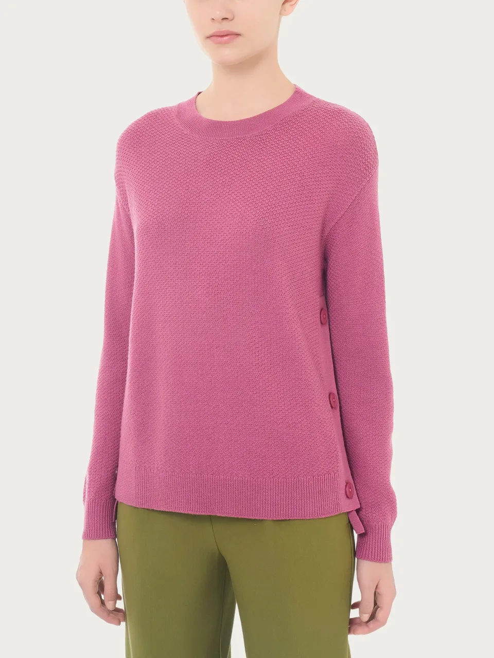 Ragno Merino Soft Pullover Girocollo Bottoni Laterali maglia red violet calda