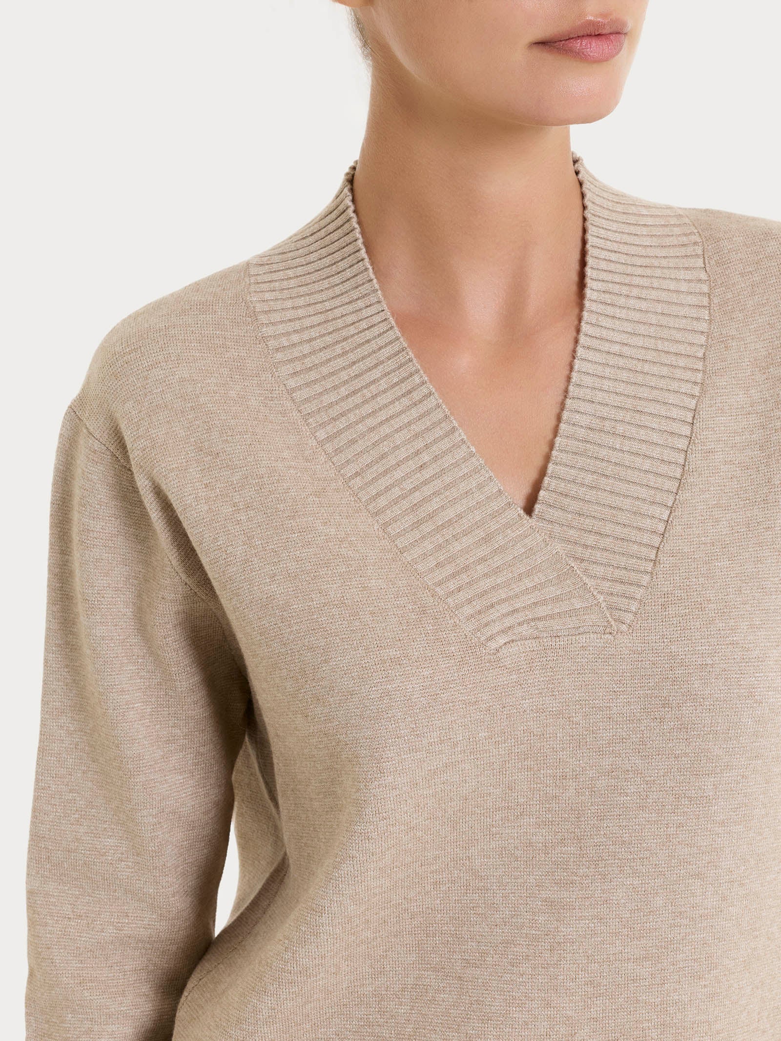 Ragno Super Soft Maglia Donna Scollo V Cammello Misto Viscosa