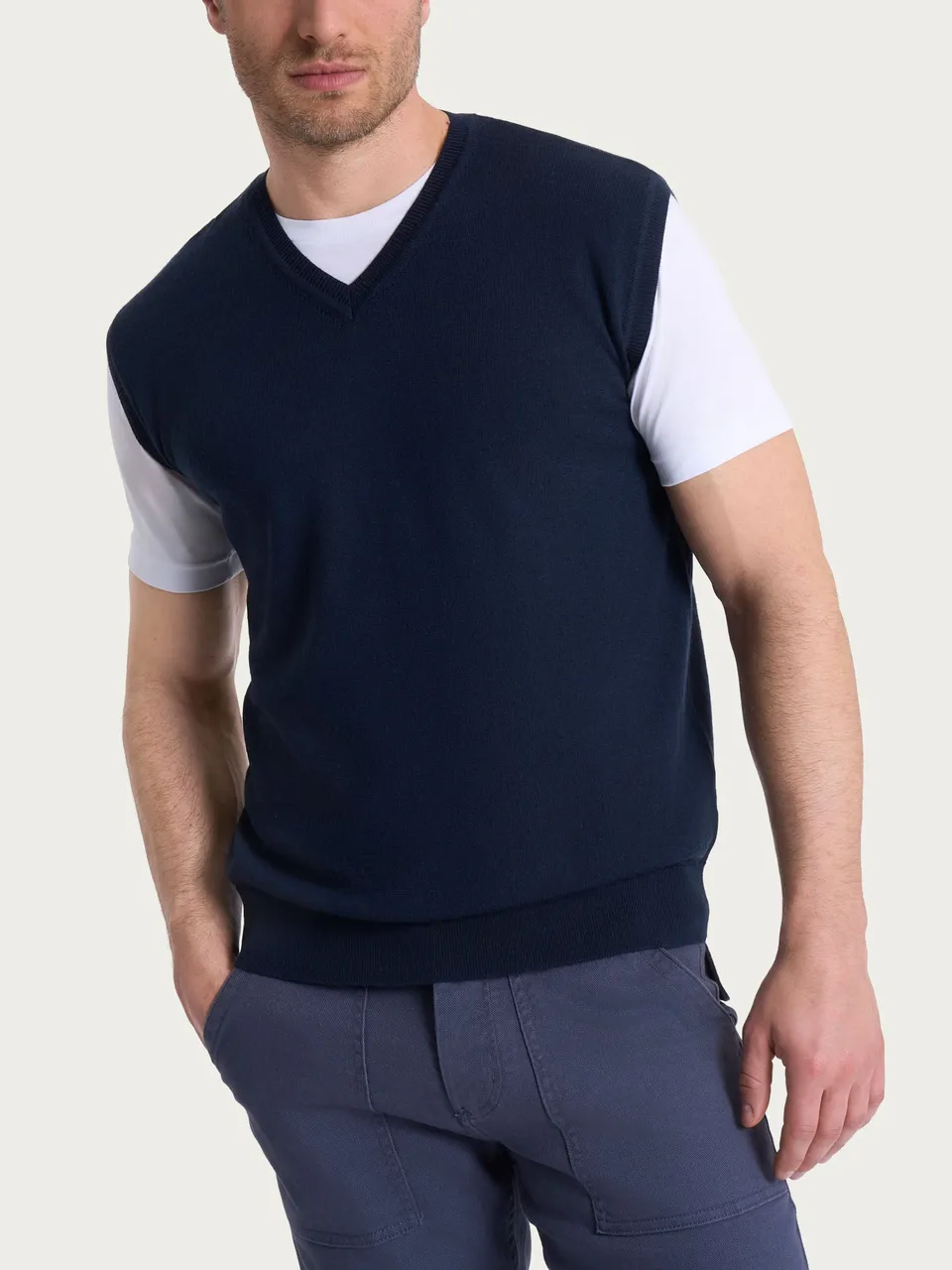 Ragno Merino Soft gilet uomo blu scollo V