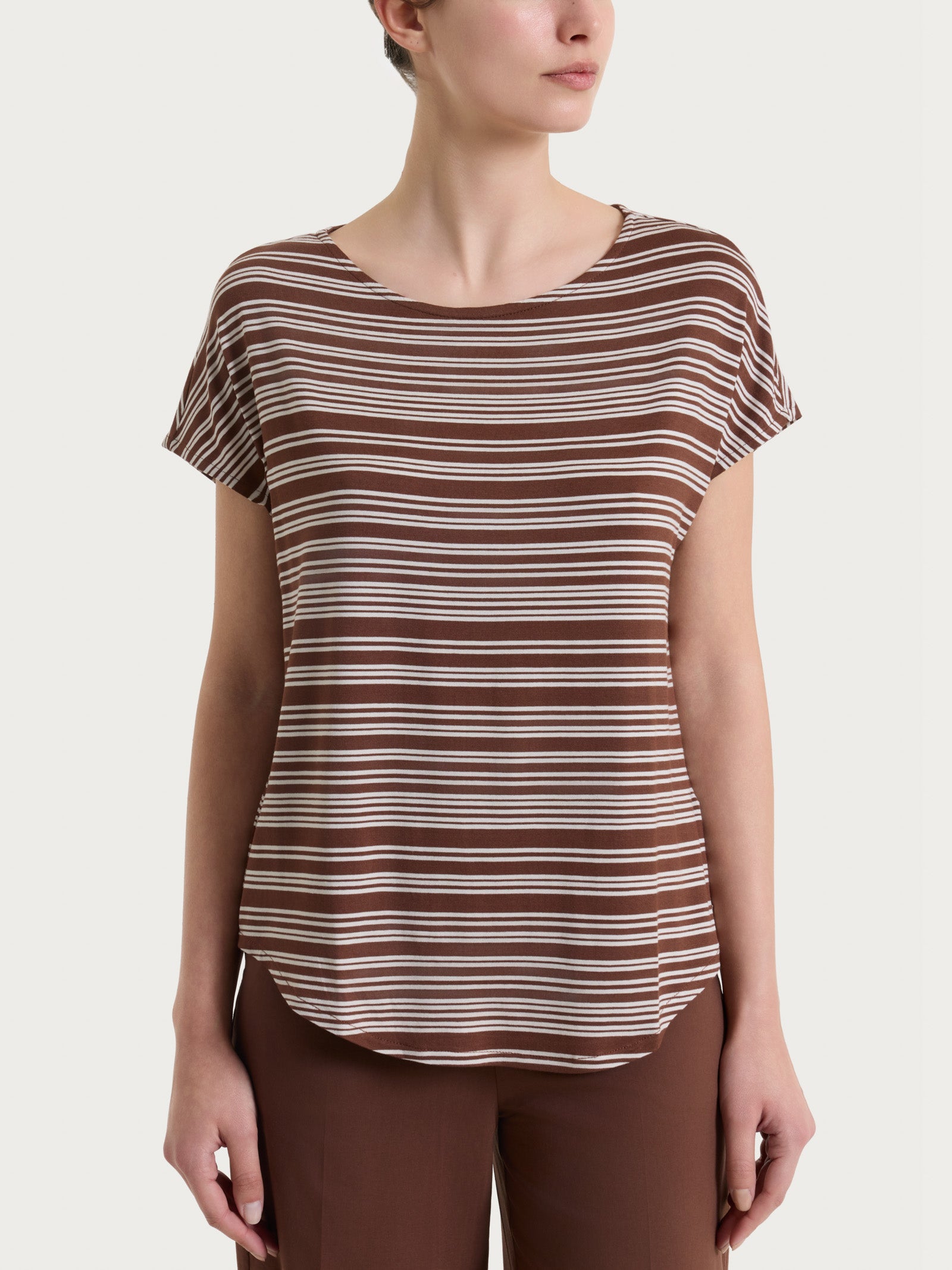 Ragno Viscosa Summer righe alternate maglietta marrone Cappuccino
