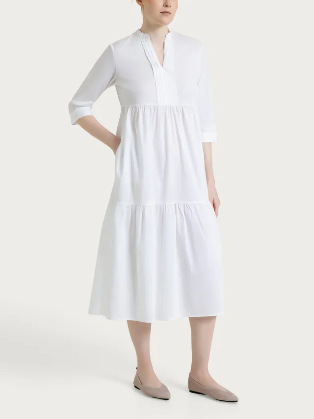 Ragno Abito poplin cotone balze Bianco scollo a V