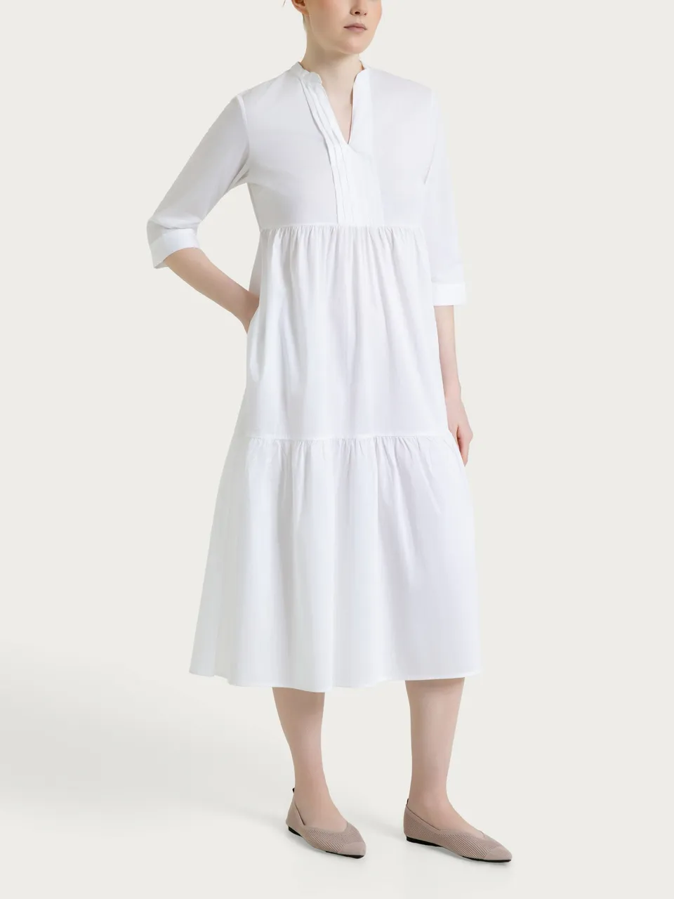 Ragno Abito poplin cotone balze Bianco scollo a V