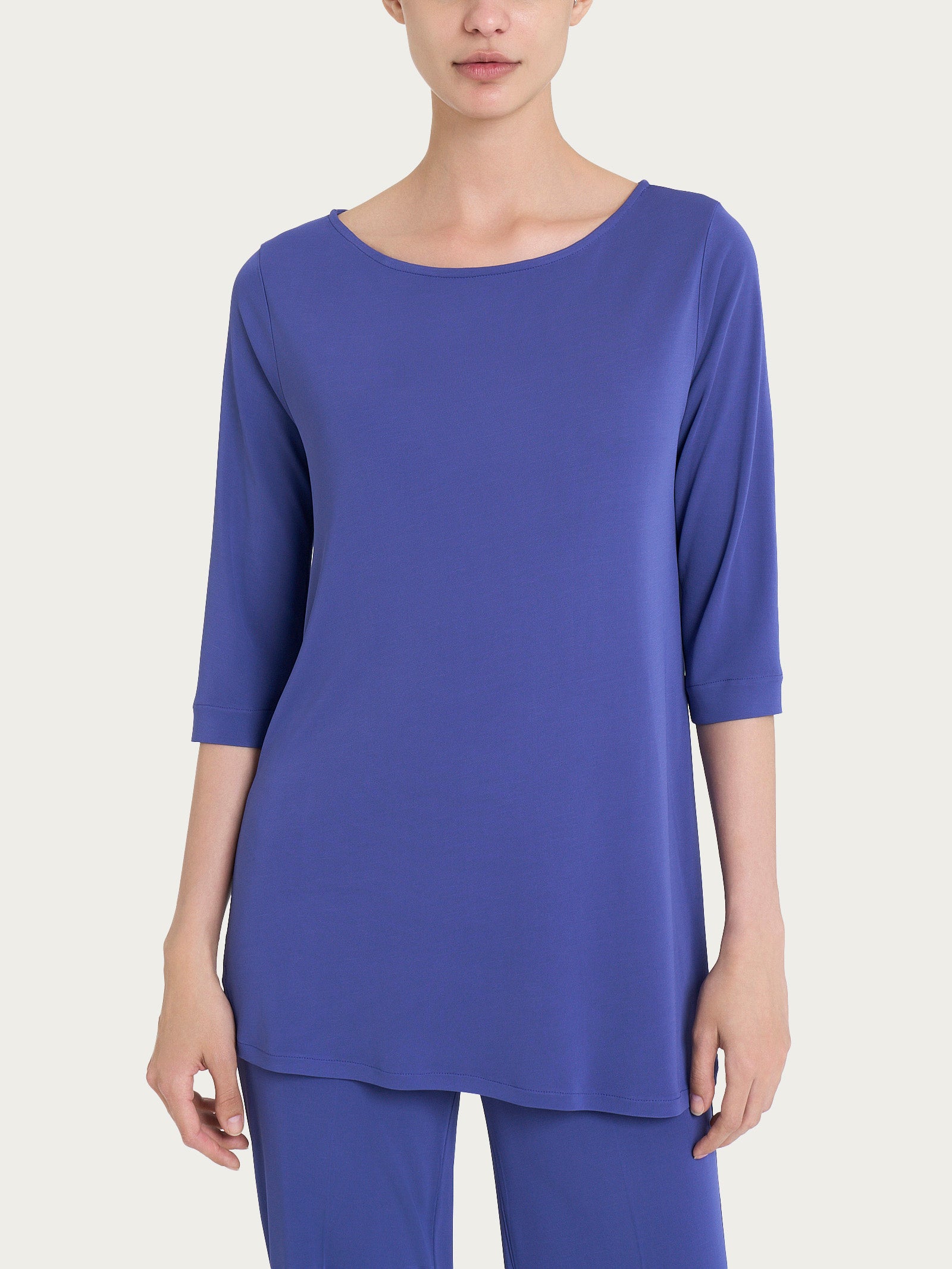Ragno Crepe Satin maglia manica 3/4 Skipper Blue viscosa