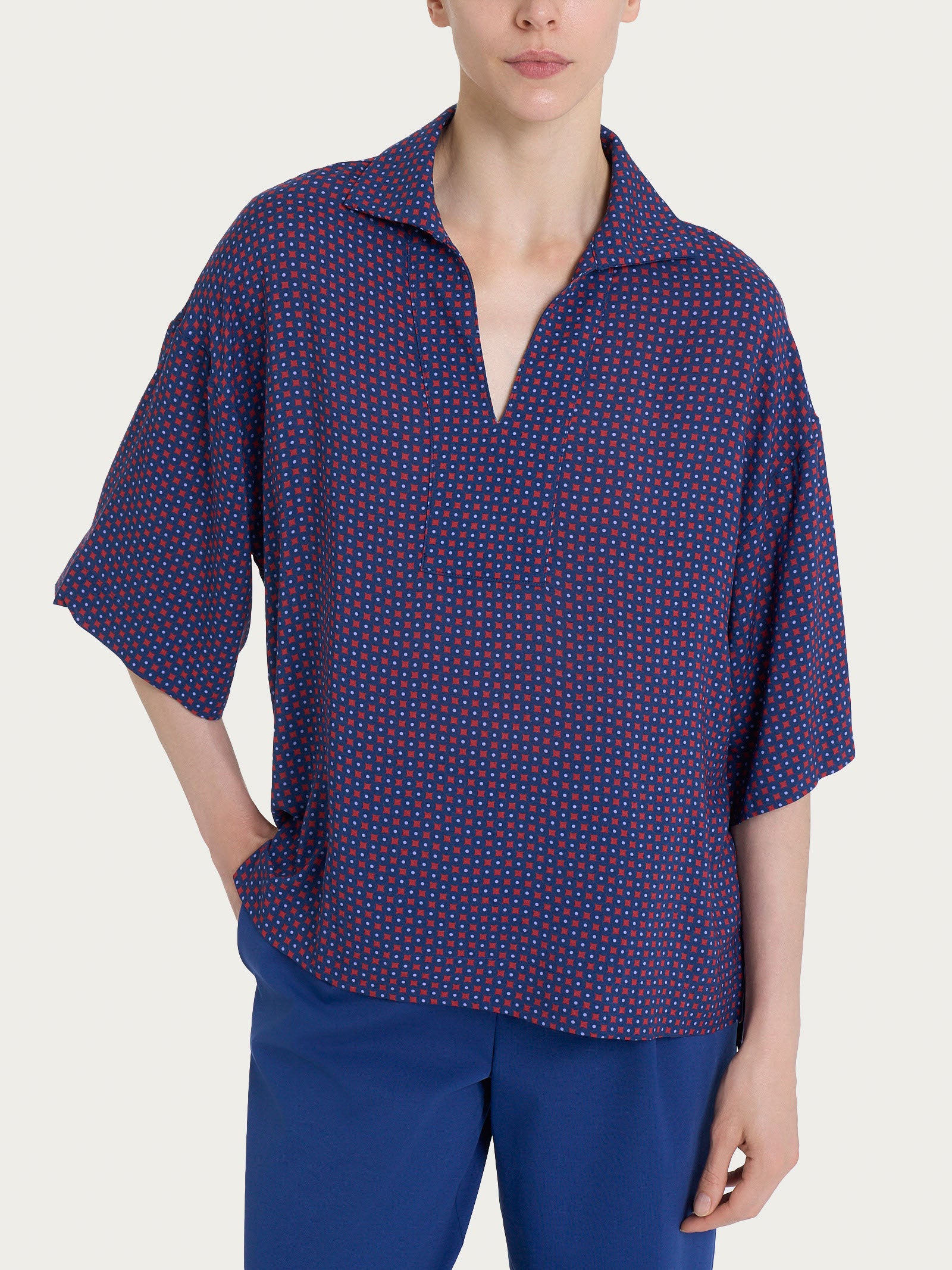 Ragno EcoSeta Blusa Collo Camicia Fant. Salsa