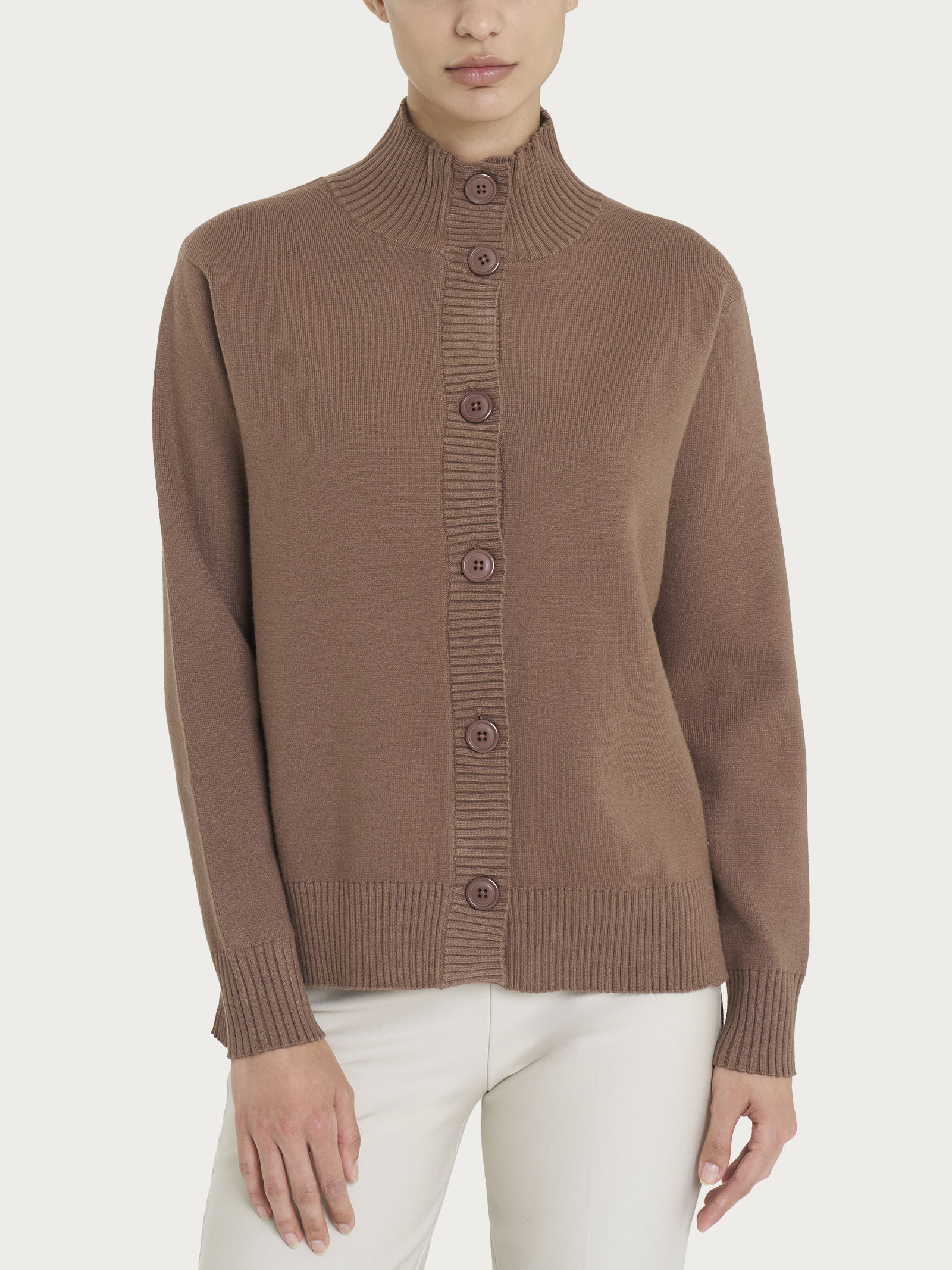 Ragno Super Soft cardigan donna Pine Bark collo alto