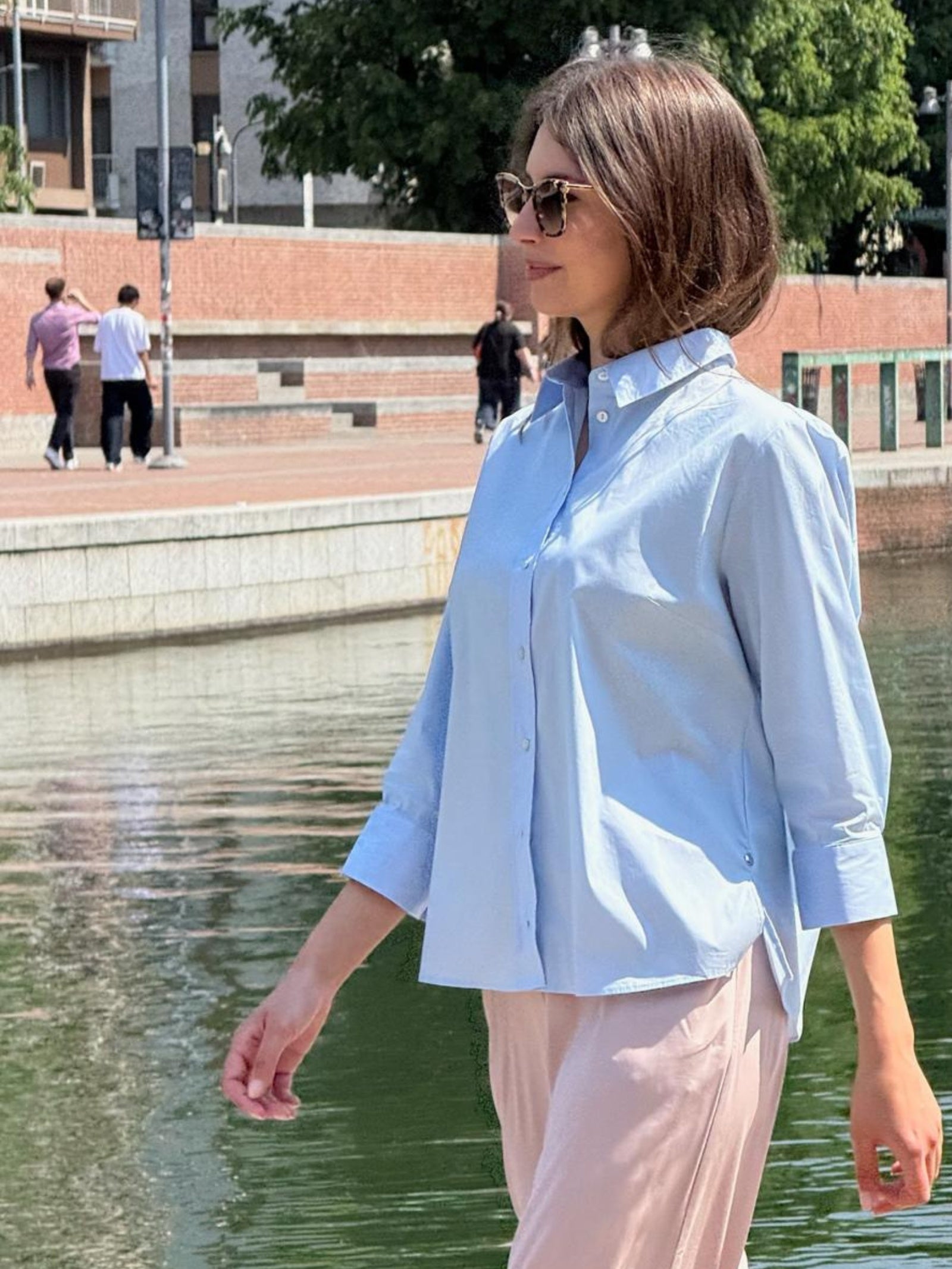 Ragno Puro Cotone camicia manica 3/4 Skyway azzurra