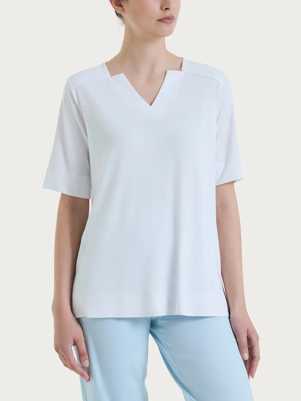 Ragno Viscosa Summer Scollo a V Maglietta Donna Bianco