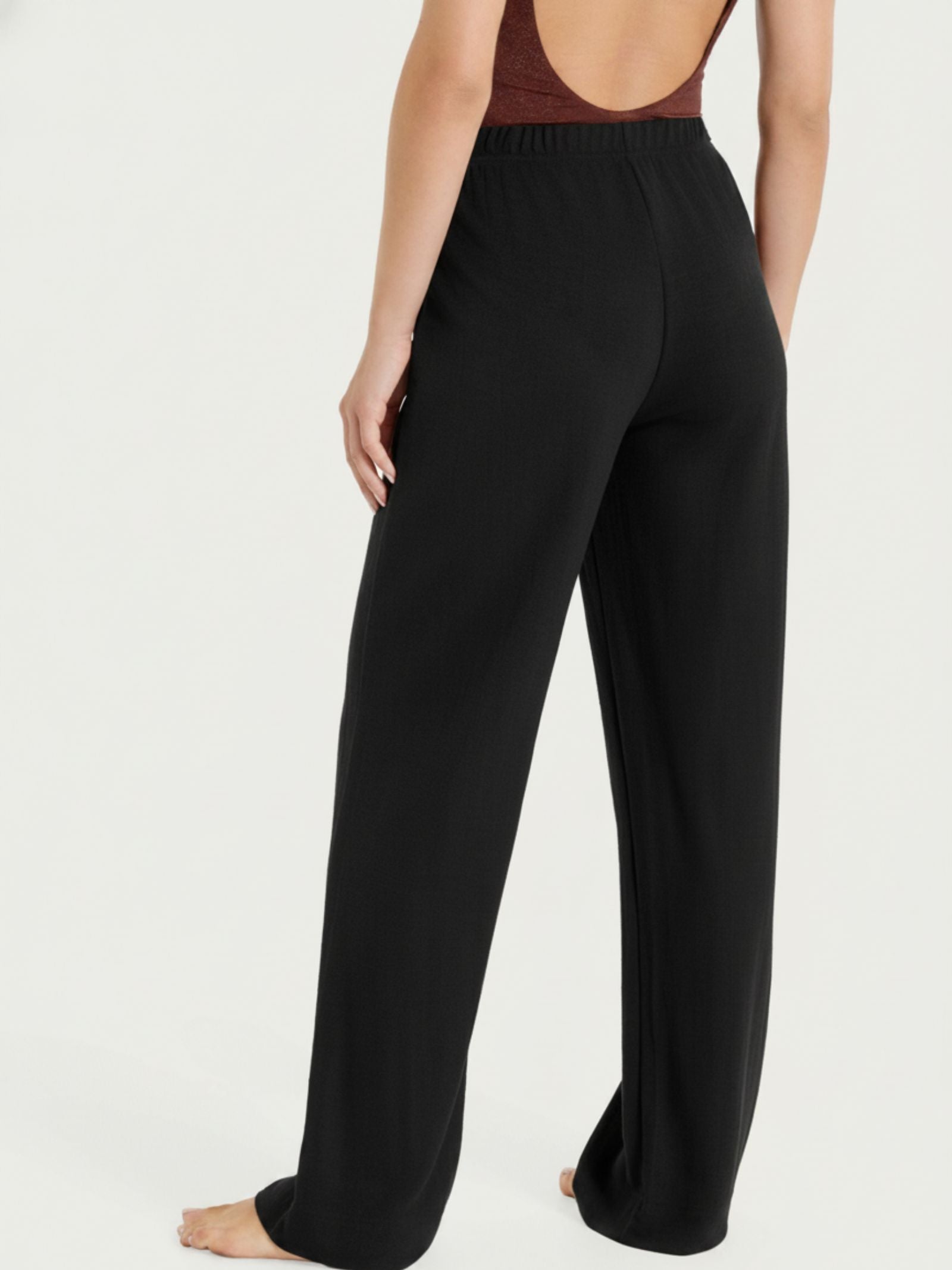 Ragno Summer Slub pantalone ampio nero gamba larga viscosa