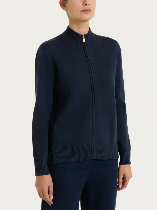Ragno Super Soft Cardigan Zip Asimmetrico Viscosa Bleu