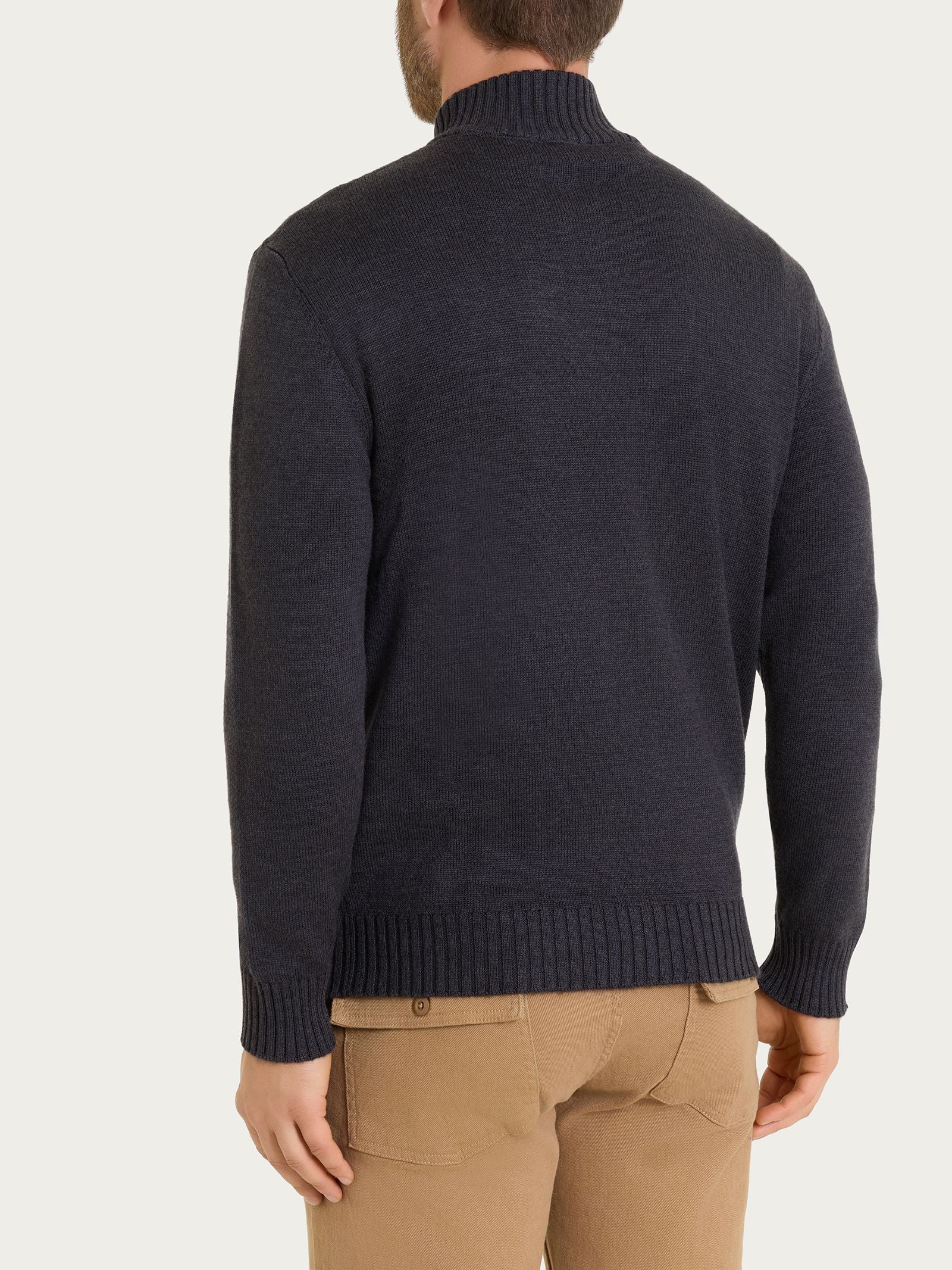 Ragno Lupetto Zip Bottoni Merino Soft Oscuro Mel. pura lana merino