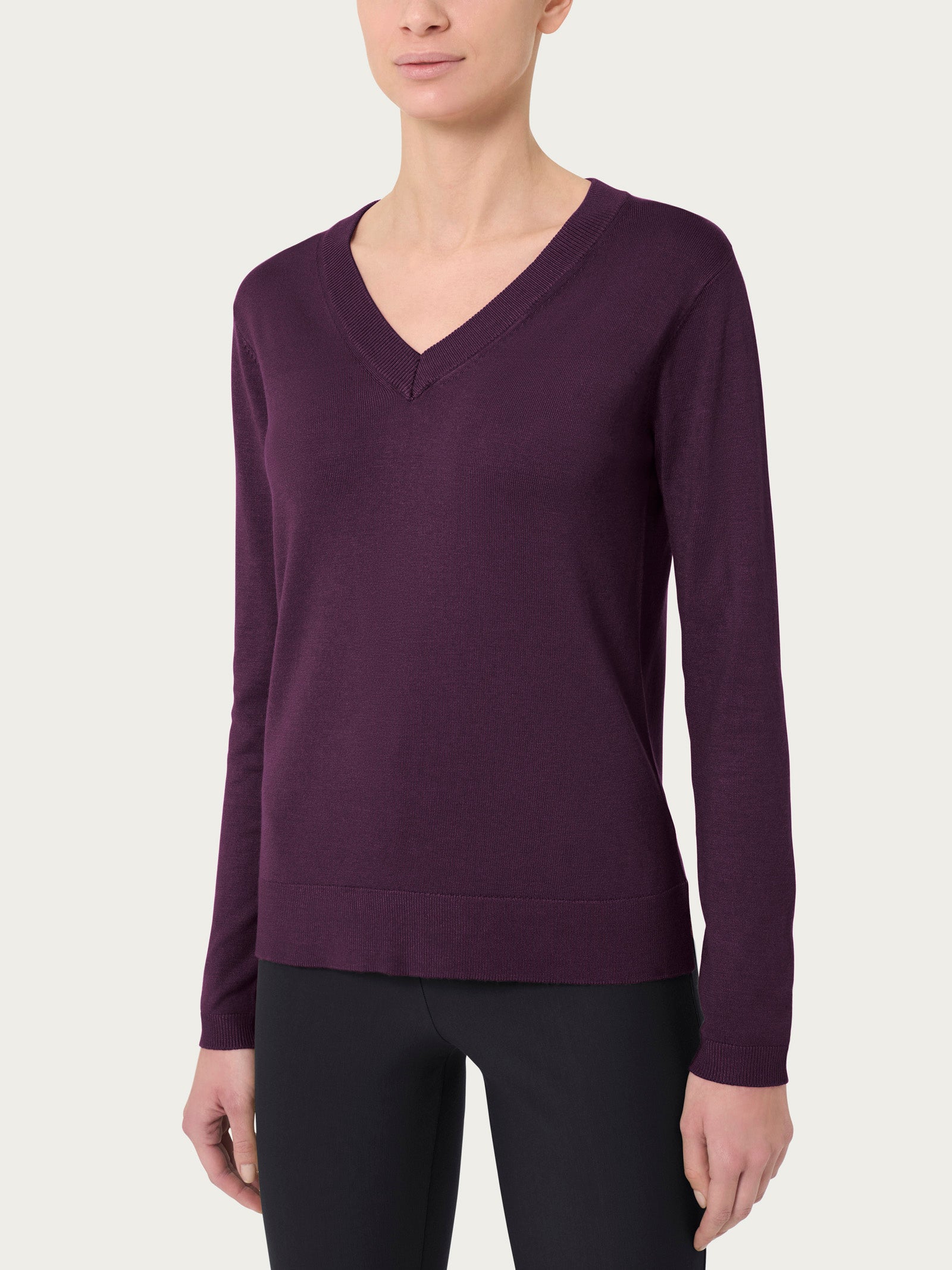 Ragno Four Seasons Maglia scollo a V Plum Perfect manica lunga