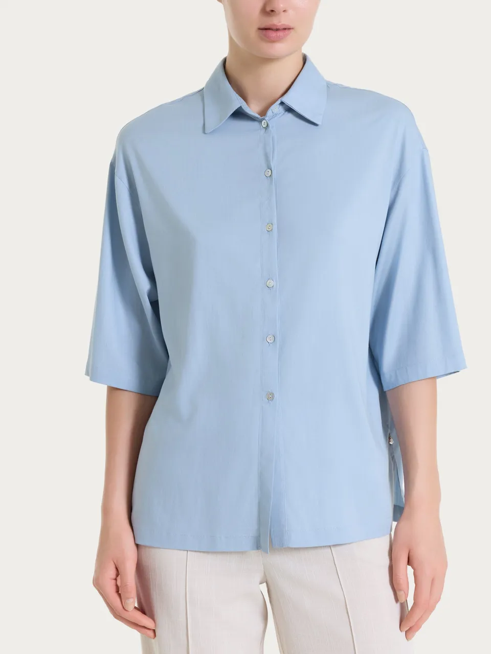 Ragno Voile Stretch Camicia Manica 3/4 Azzurra