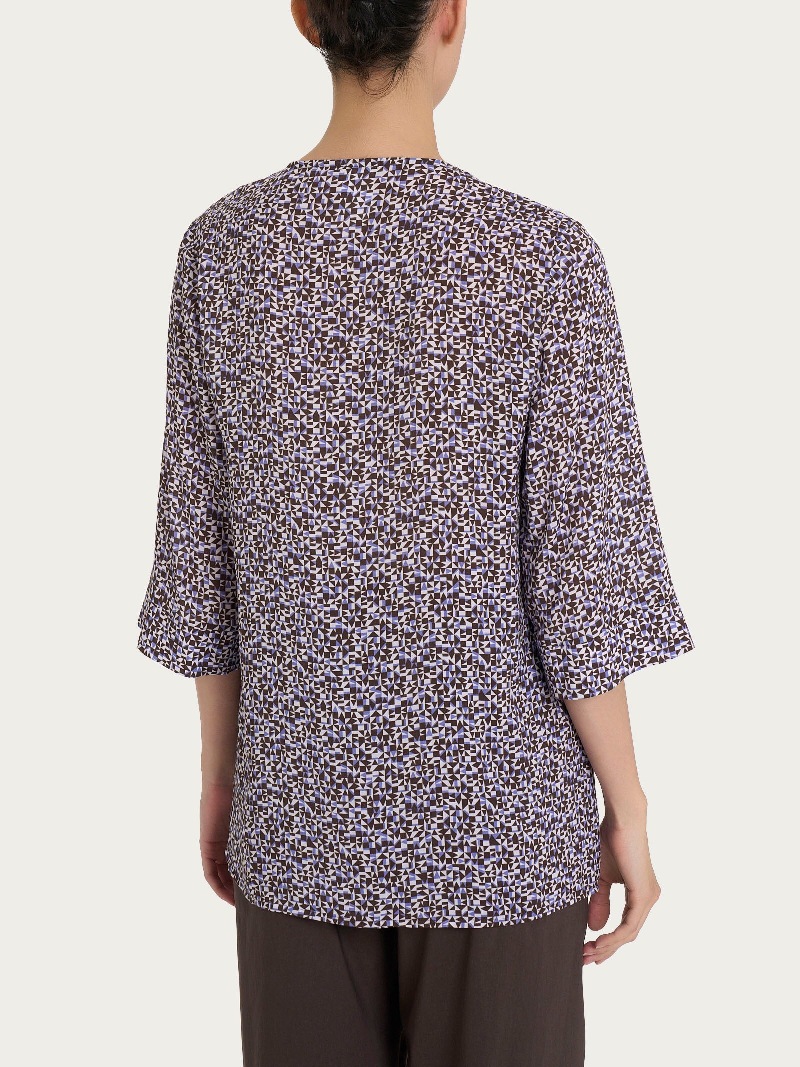Ragno EcoSeta blusa geometrica manica 3/4 thistle