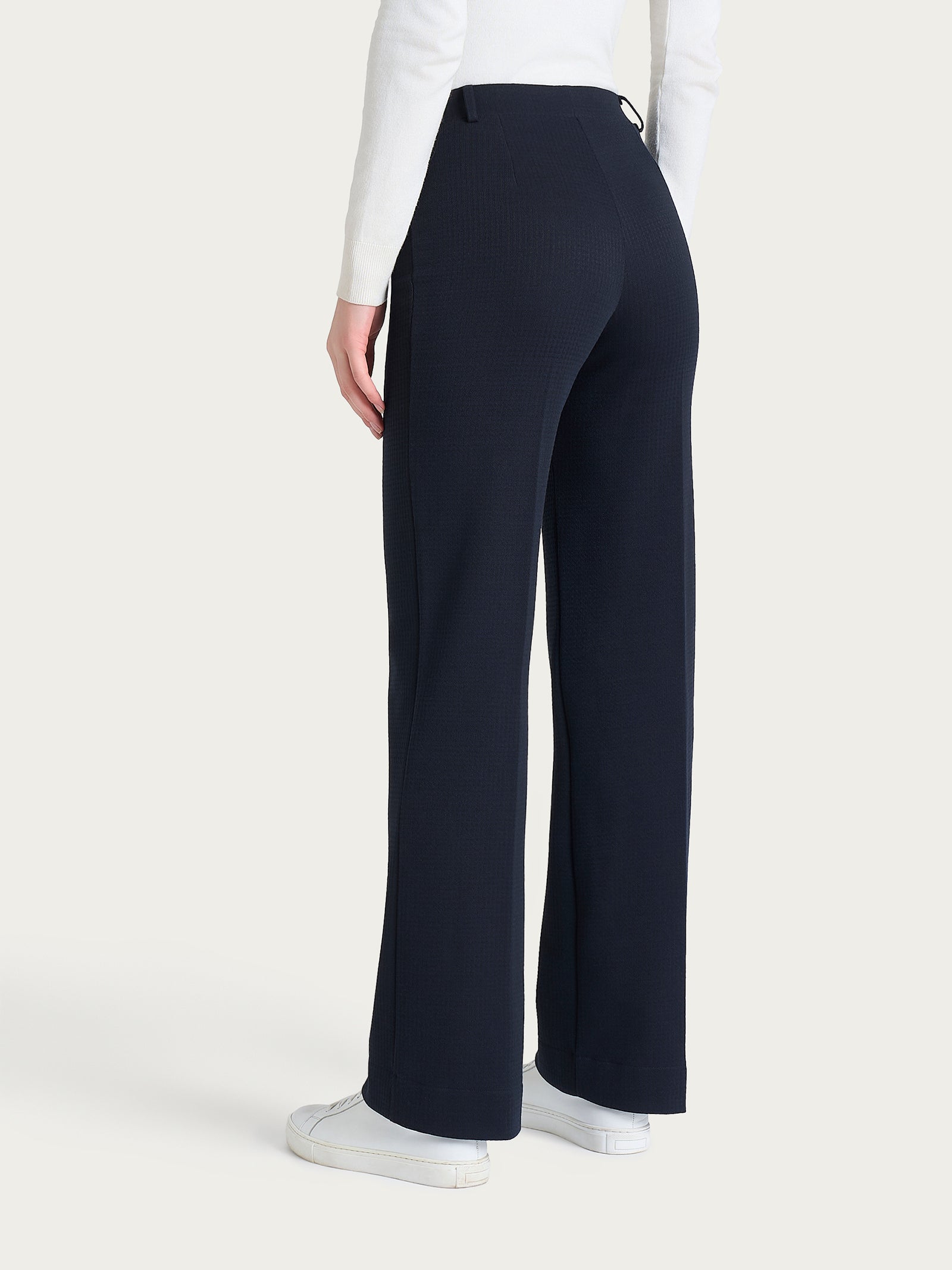 Ragno The Wide Leg pantalone ampio micro check bleu elastico